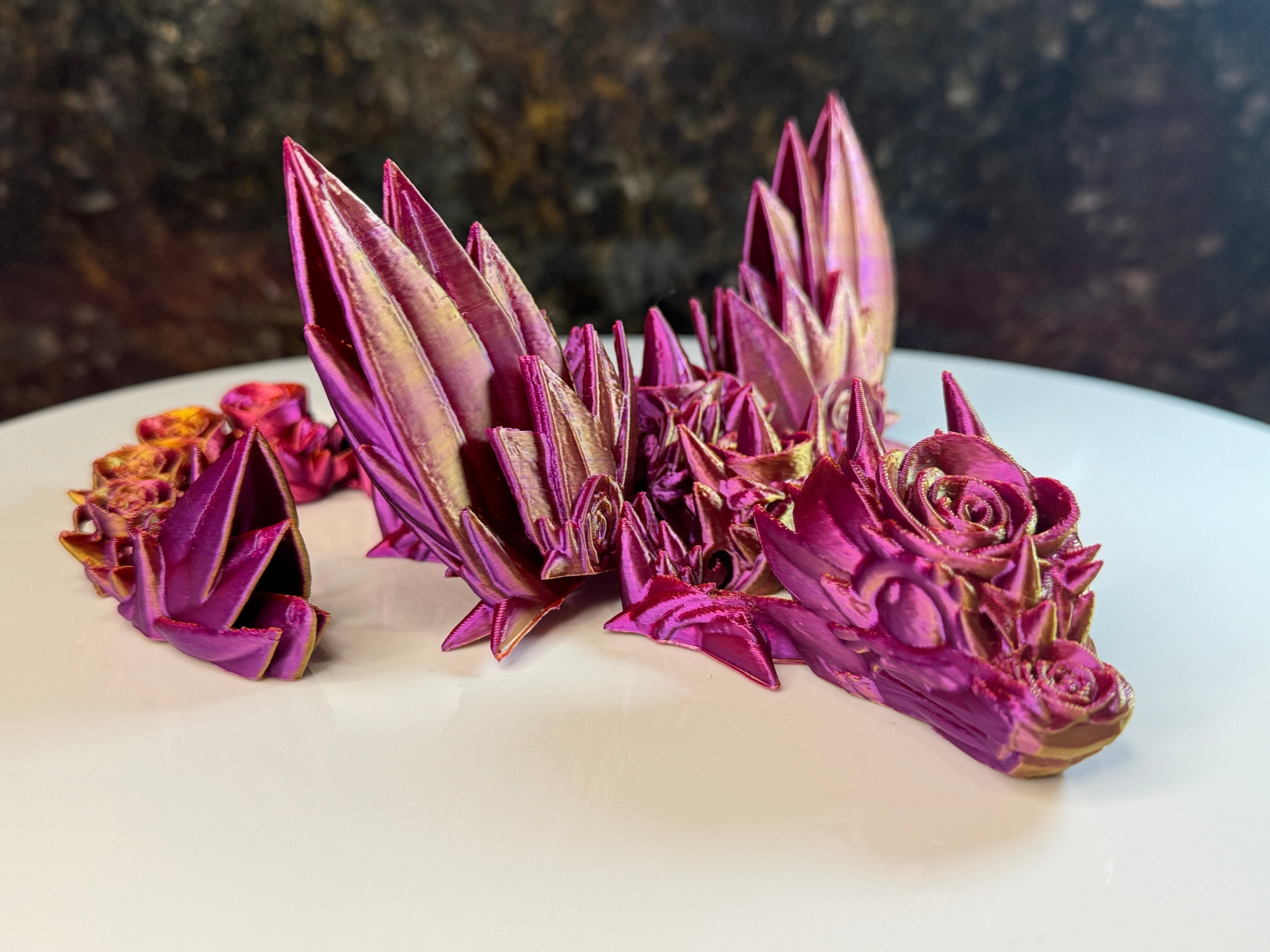 3D Rose Wing Dragon, Pin Purple Glitter Color, desk toy, fidget toy, gift for rose lover