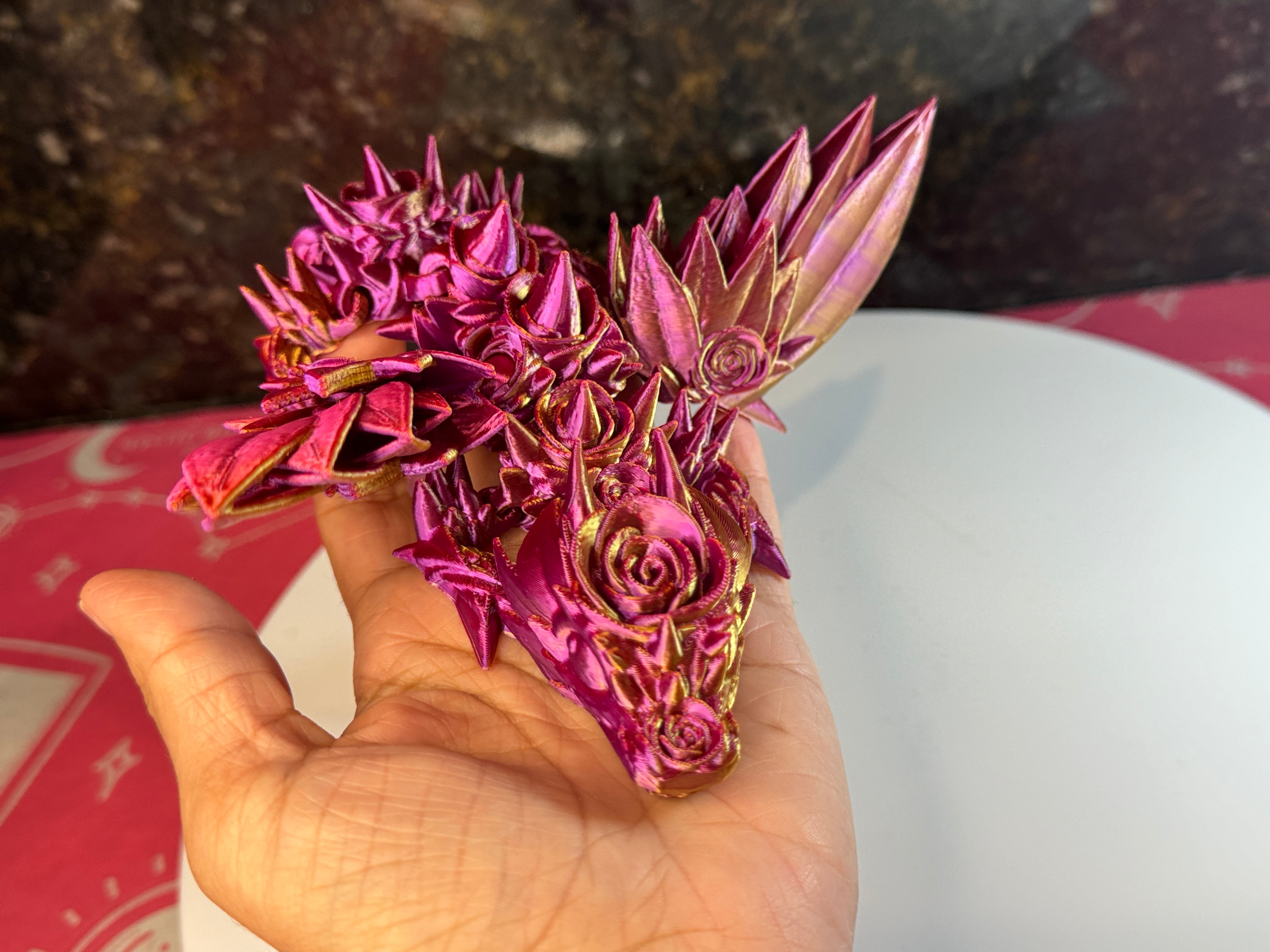 3D Rose Wing Dragon, Pin Purple Glitter Color, desk toy, fidget toy, gift for rose lover