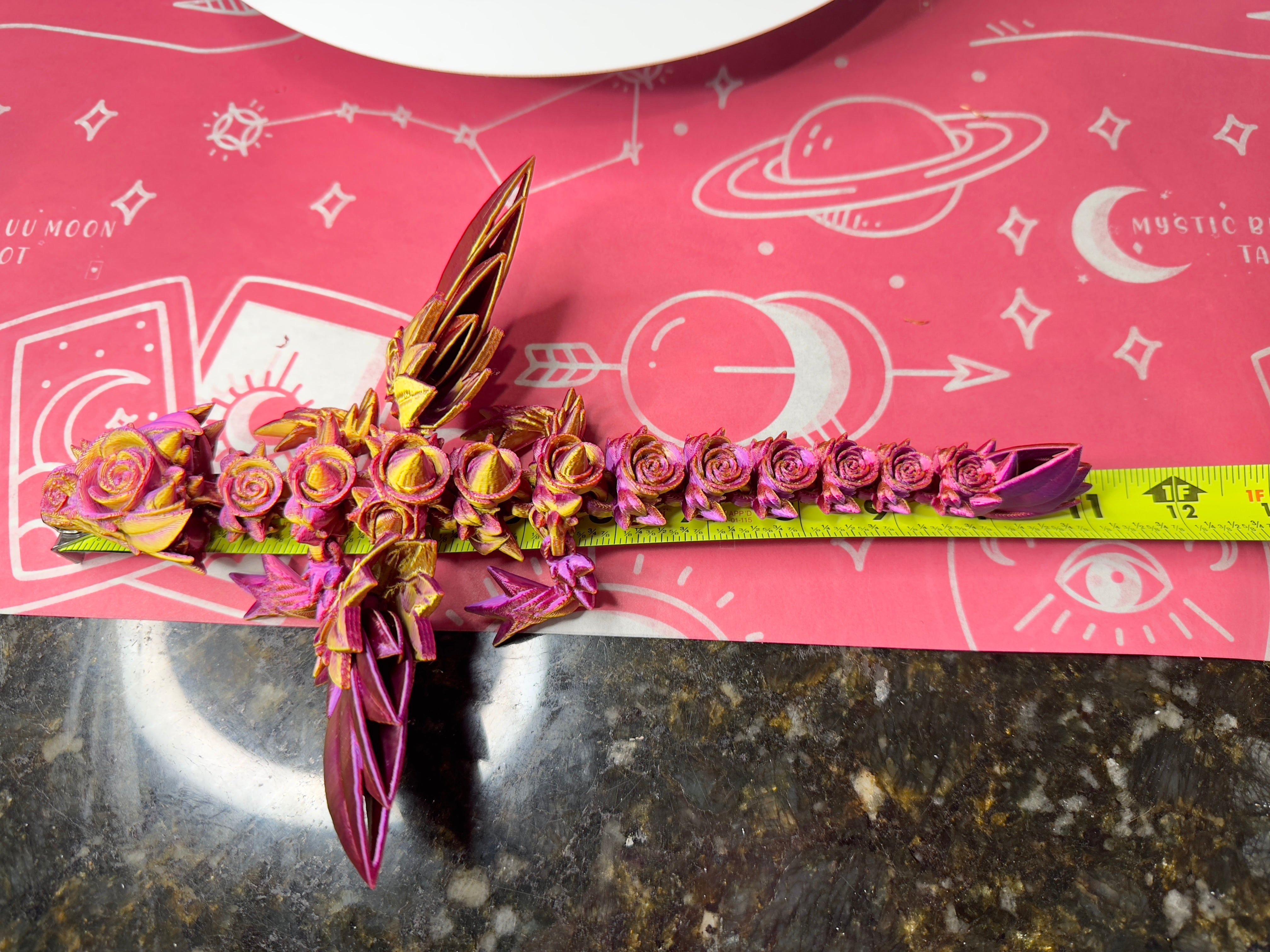 3D Rose Wing Dragon, Pink Gold Silk Color, desk toy, fidget toy, gift for rose lover