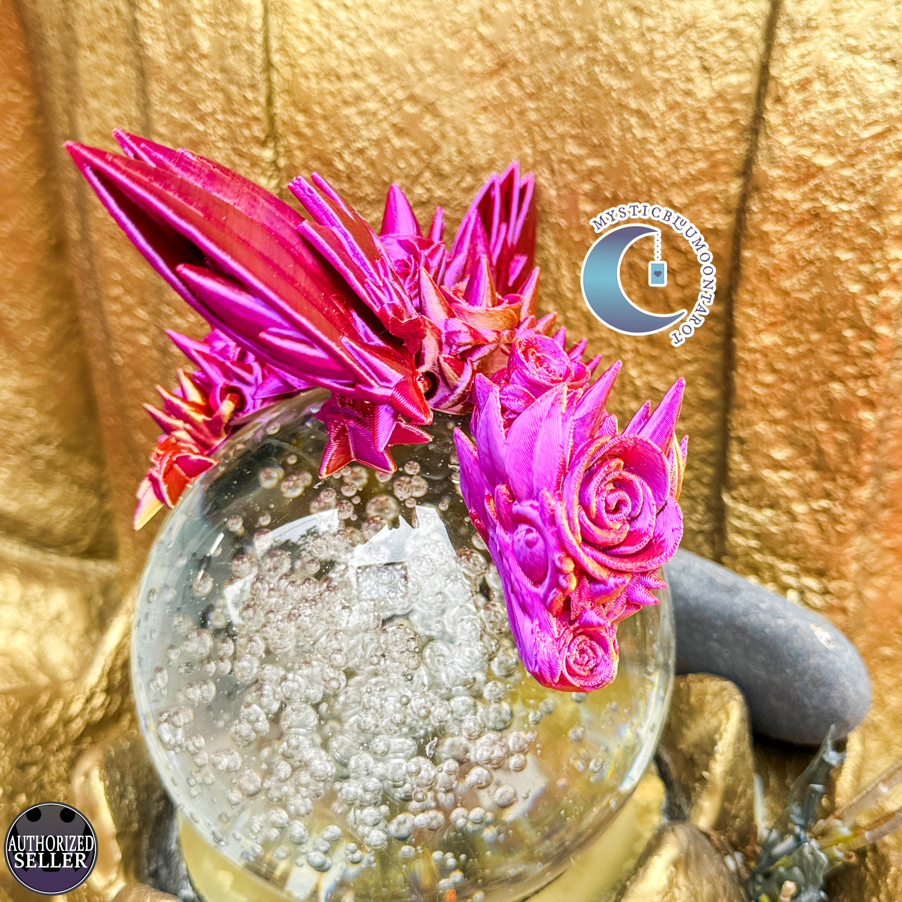 3D Rose Wing Dragon, Pink Gold Silk Color, desk toy, fidget toy, gift for rose lover