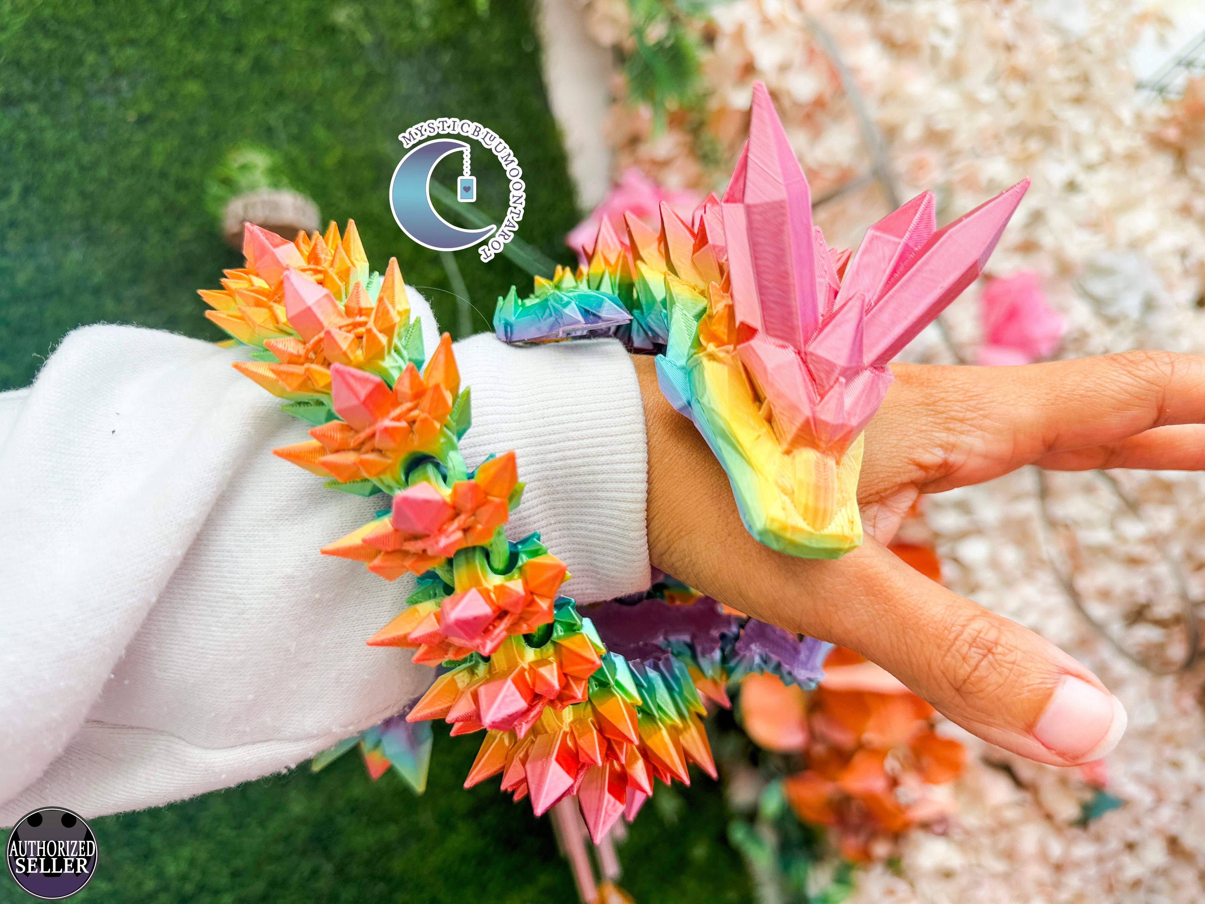 3D printed articulated crystal dragon, showcasing intricate details and flexibility, perfect for fantasy enthusiasts and collectors