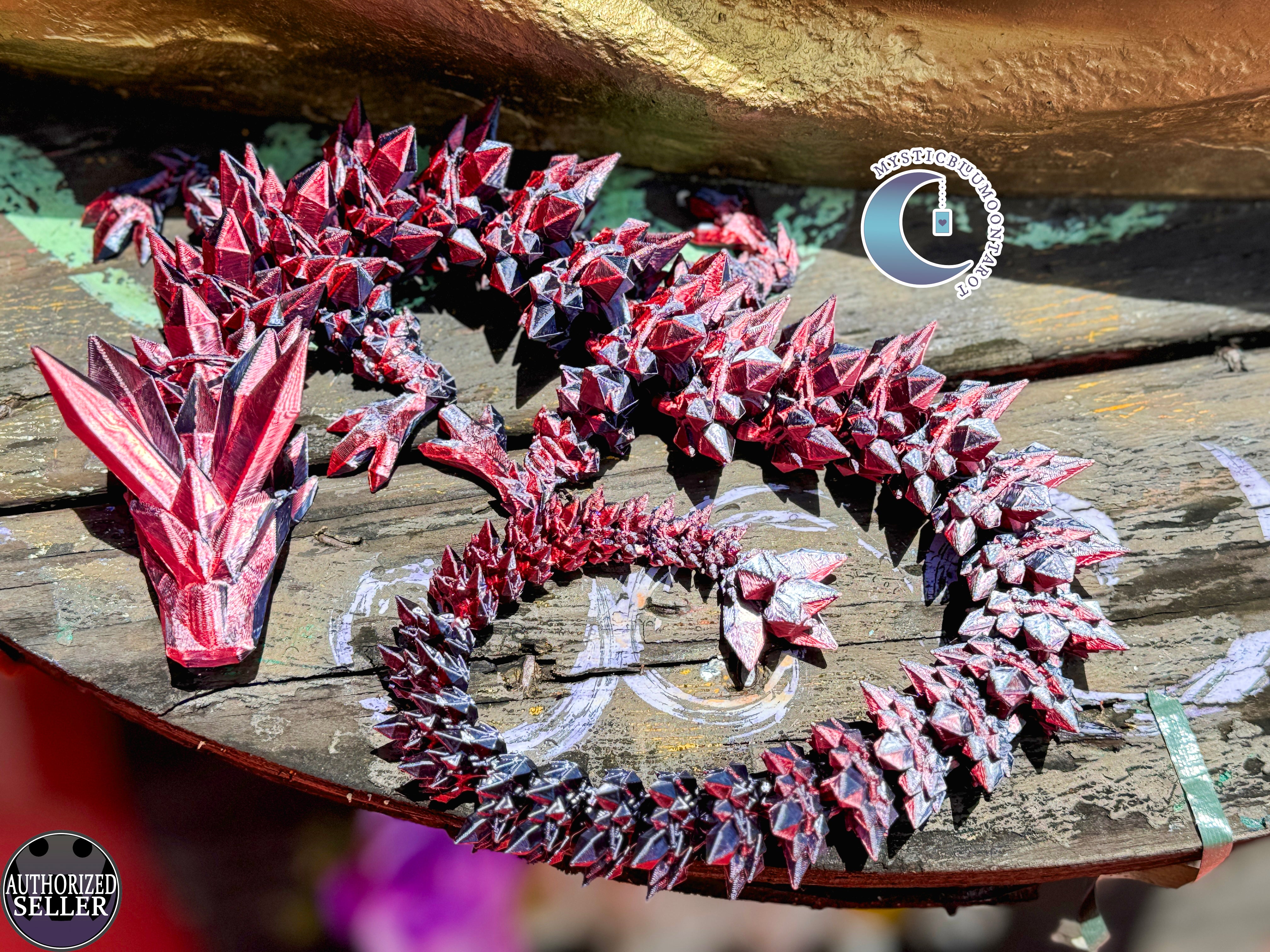 3D printed articulated crystal dragon, showcasing intricate details and flexibility, perfect for fantasy enthusiasts and collectors