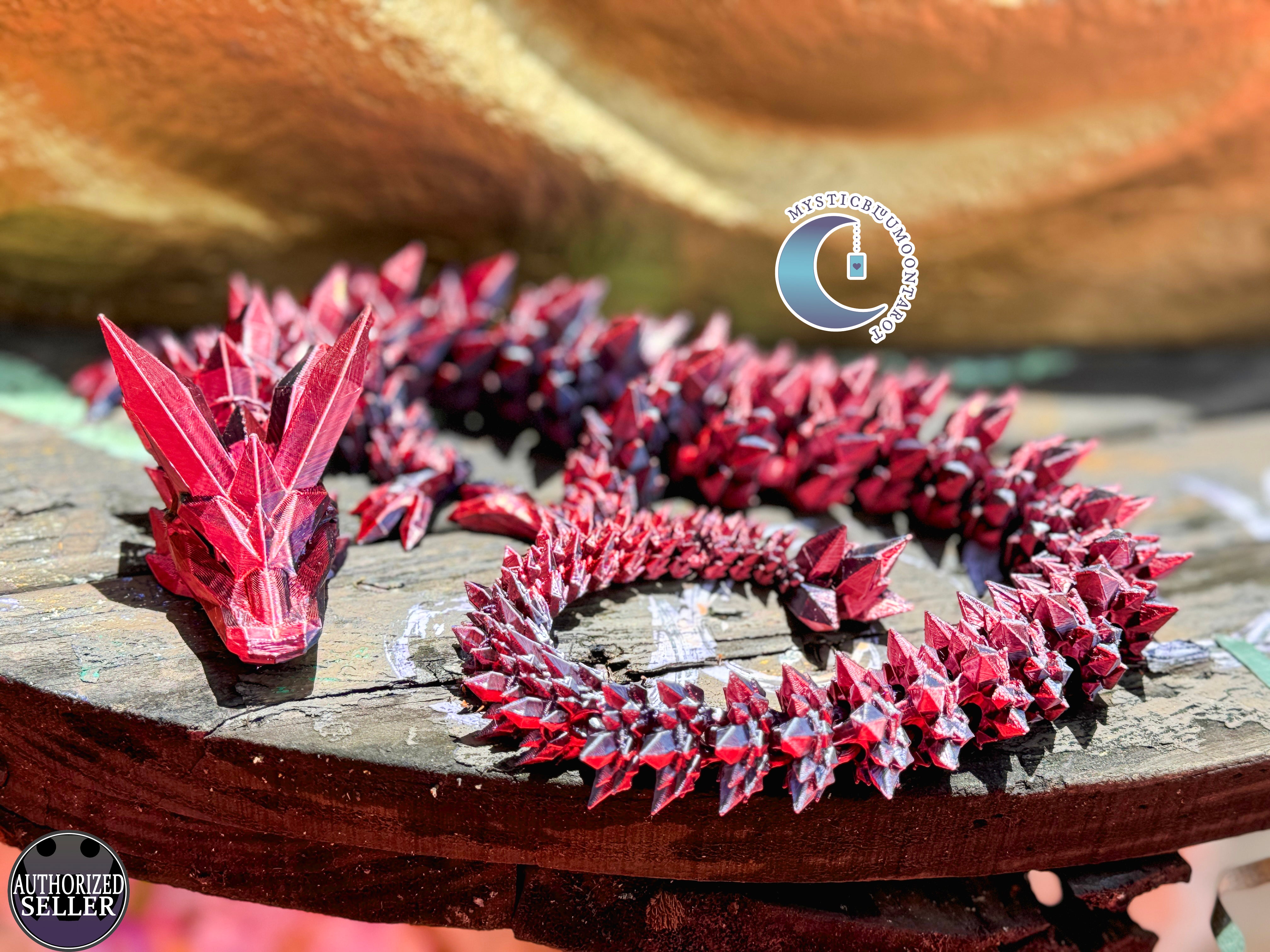 3D printed articulated crystal dragon, showcasing intricate details and flexibility, perfect for fantasy enthusiasts and collectors