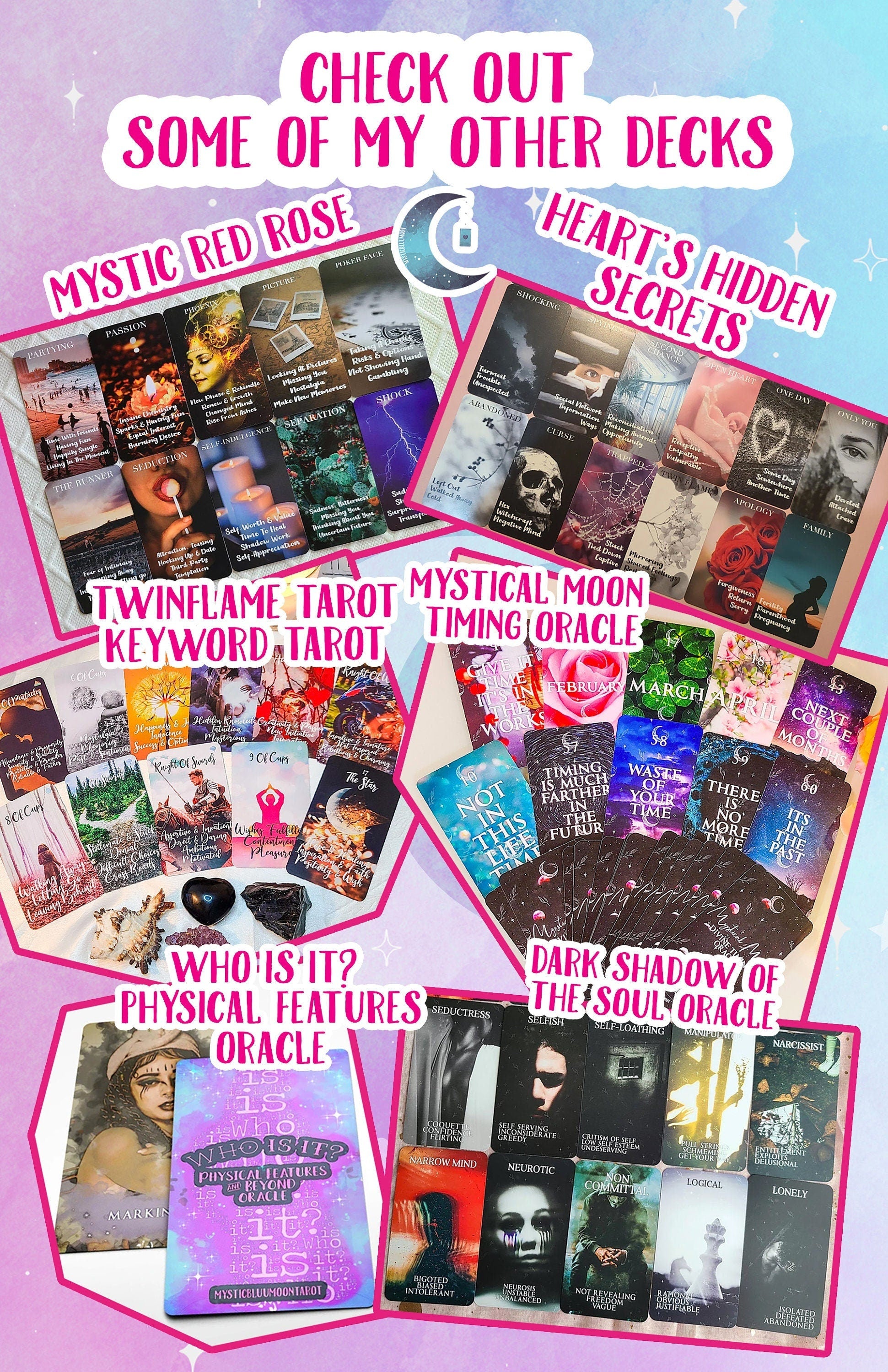 Mystic Fortune Oracle Deck Situations Lenormand Gypsy Tarot Deck Twin Flame Deck Love Oracle Deck Messages Deck