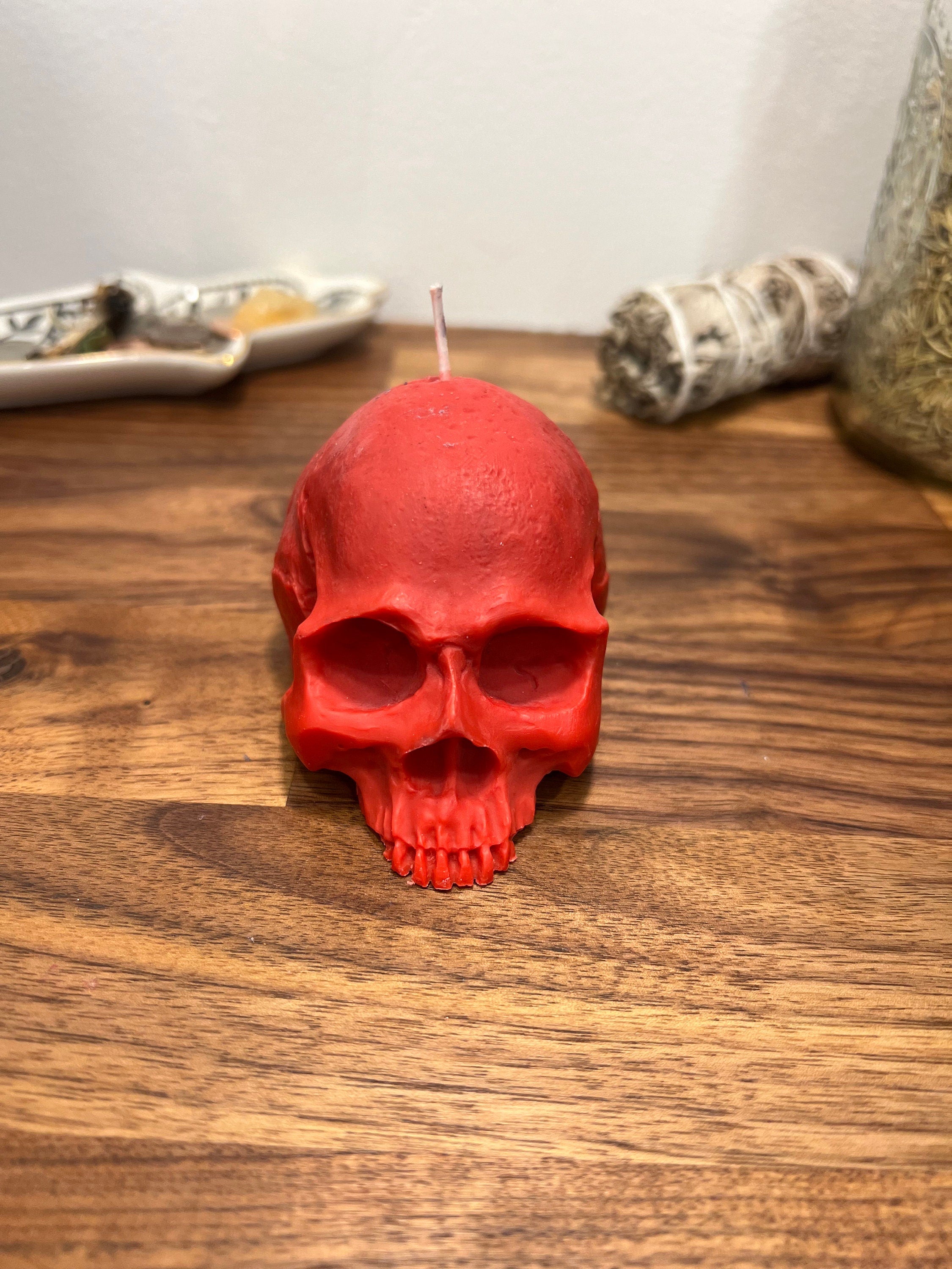 Red Skull Ritual Candle, Spell Intention Candle Witchcraft Figure Shape Black Magic Spell Head Work Pegan Wicca Hoodoo Voodoo Santeria