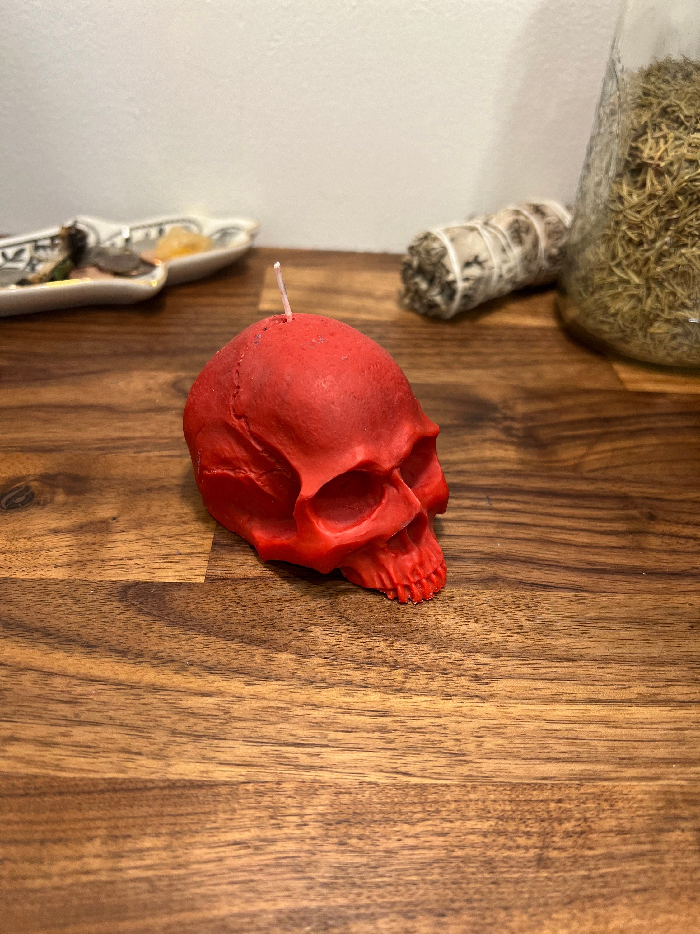 Red Skull Ritual Candle, Spell Intention Candle Witchcraft Figure Shape Black Magic Spell Head Work Pegan Wicca Hoodoo Voodoo Santeria