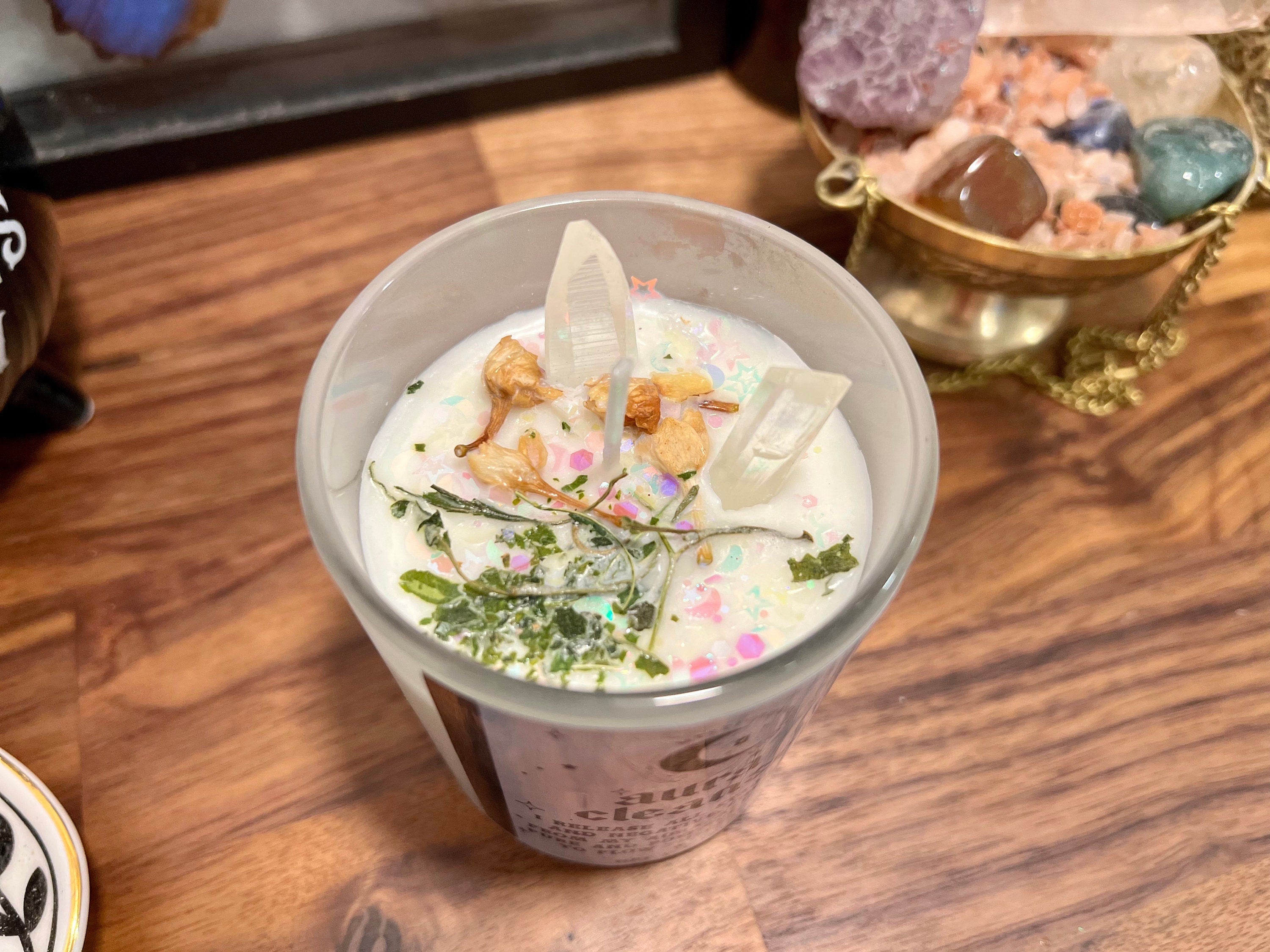 Aura Cleanse Candle Purifying Cleansing Energy, Aura Reading, Auras, Wicca, Witchcraft, Spell, Banish Negativity, Crystal Infused