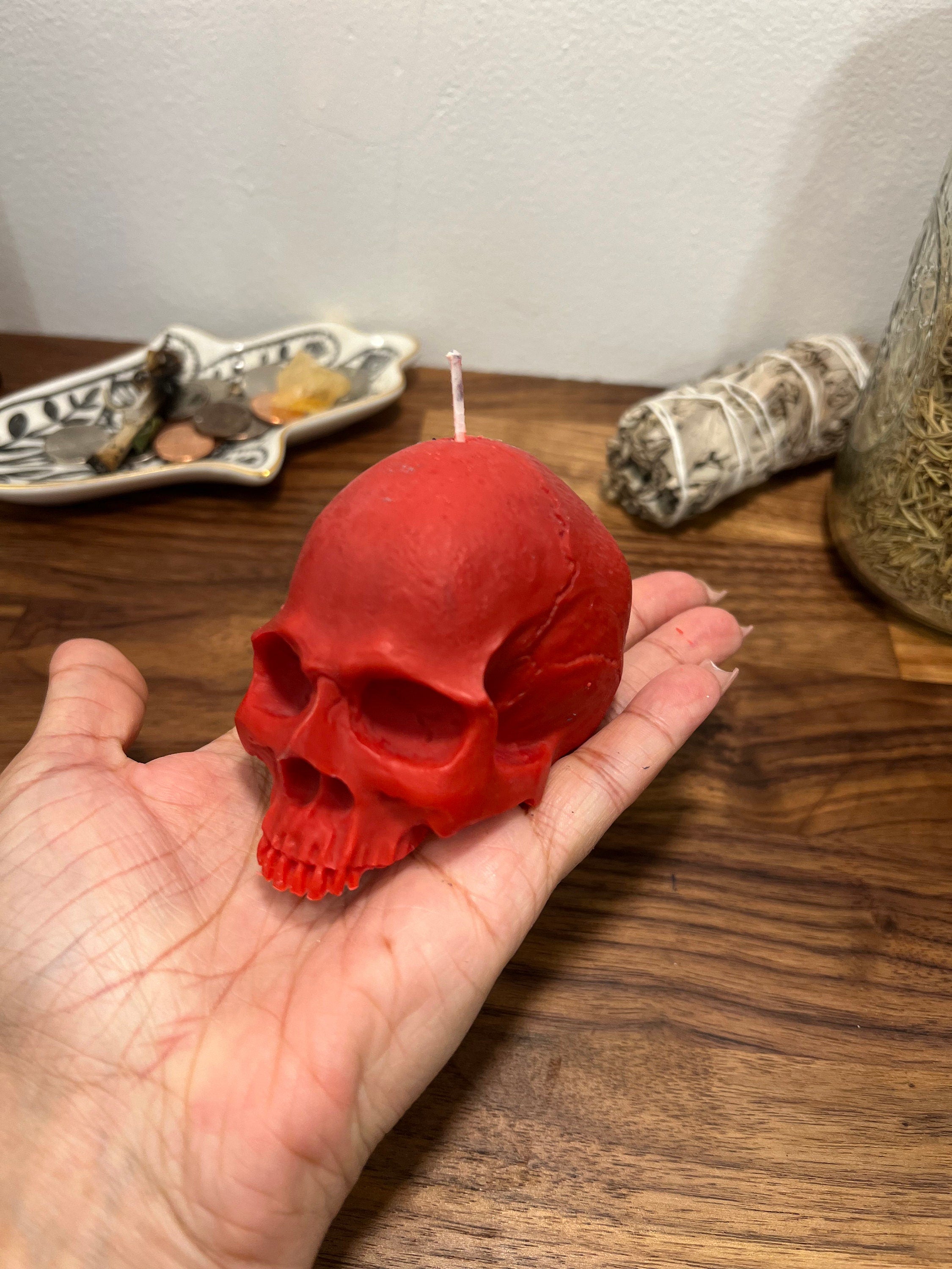 Red Skull Ritual Candle, Spell Intention Candle Witchcraft Figure Shape Black Magic Spell Head Work Pegan Wicca Hoodoo Voodoo Santeria