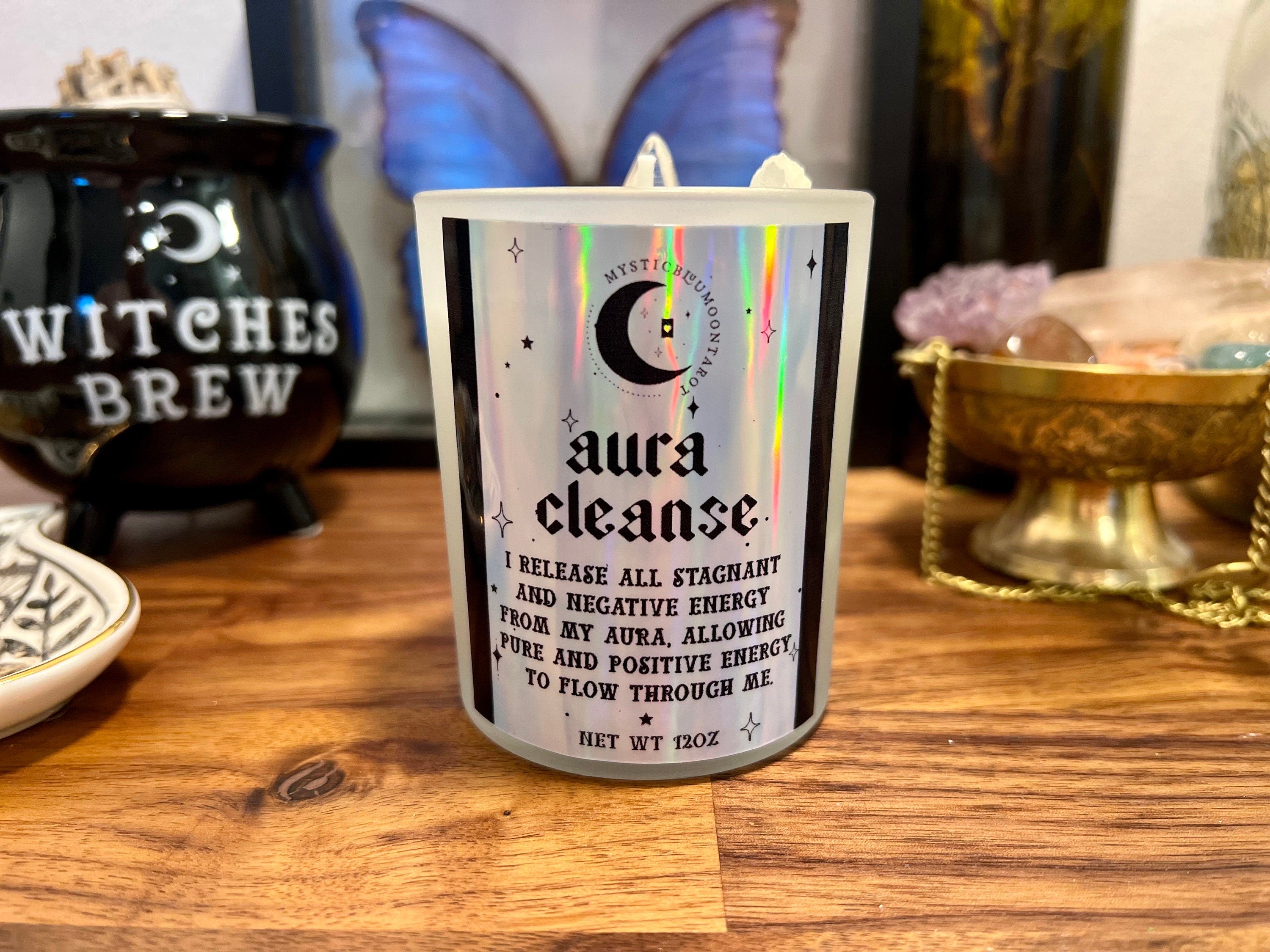 Aura Cleanse Candle Purifying Cleansing Energy, Aura Reading, Auras, Wicca, Witchcraft, Spell, Banish Negativity, Crystal Infused