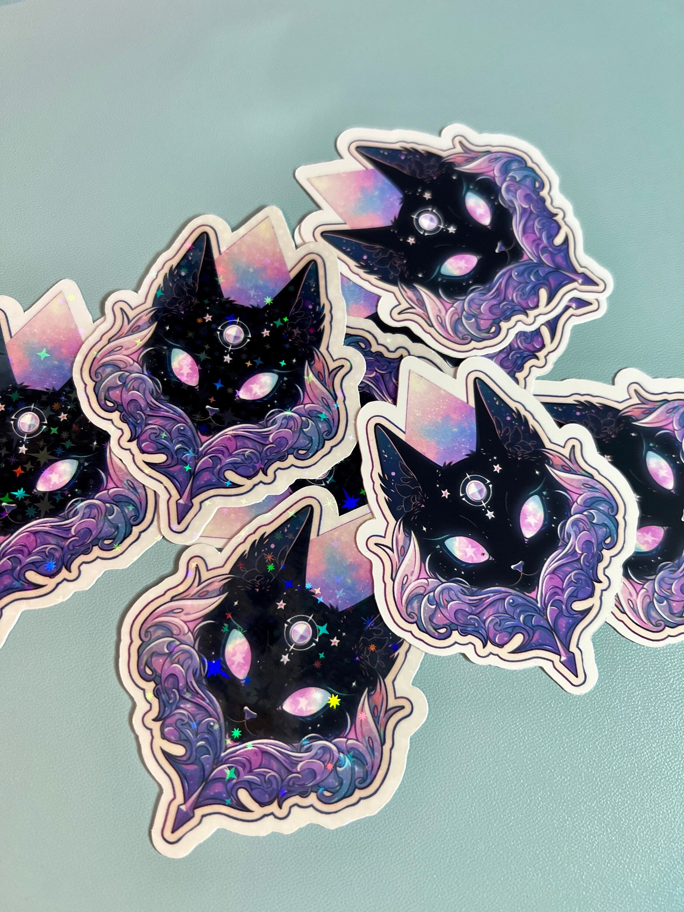 Celestial Cat Holographic Sticker | Witchy Sticker Cute Girly Spiritual Sticker for Notebook, Laptop, Phone, IPad Kindle, Kawaii, Tarot