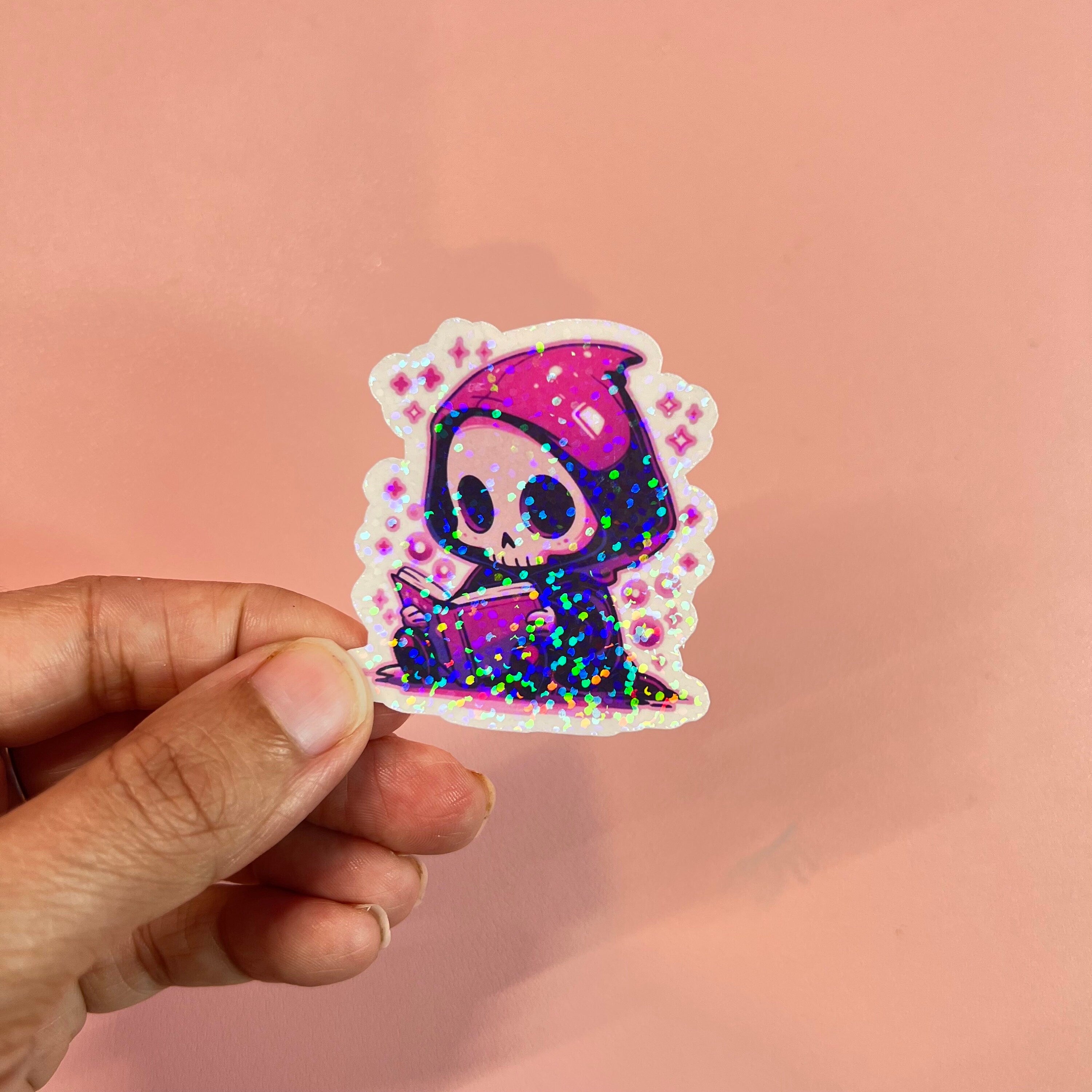 Cute Reaper Reading Sticker, Retro Spooky Book Sticker, Bookish Lover, Matte Vinyl, Holographic Waterproof Kindle Laptop, booktok, Halloween