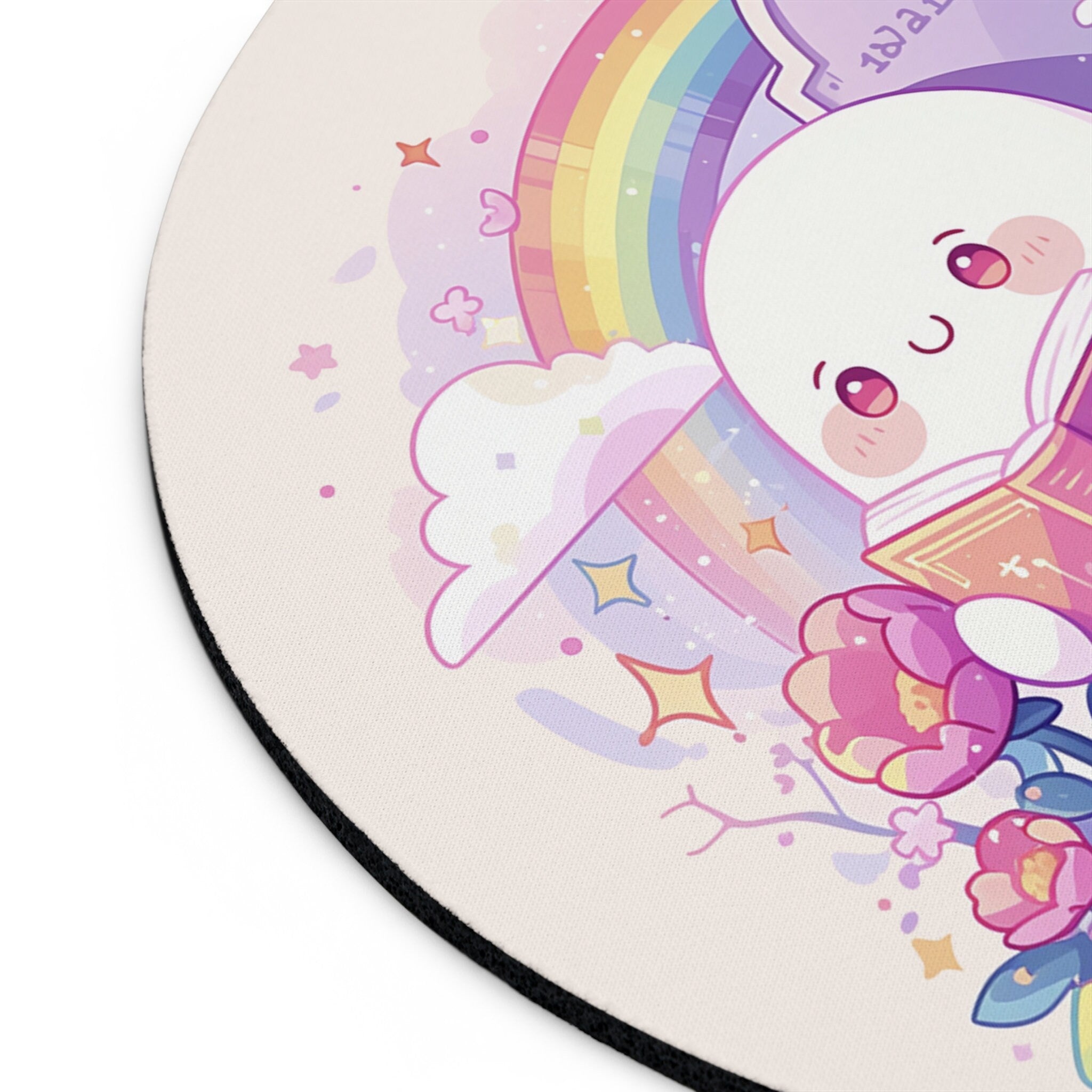 Ghost Reading Mousepad Floral Kawaii Decor, Moon and Stars, Round Mouse Pad, Cozy Desk Mat, Witchy Ghost Aesthetic Desktop