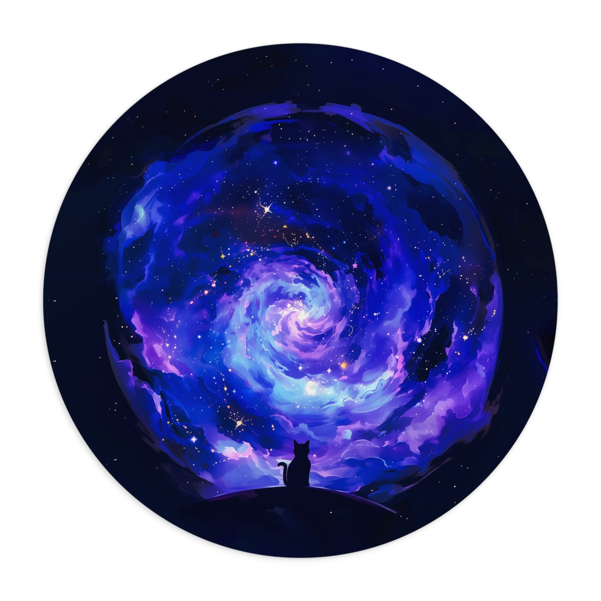 Galaxy Mousepad Cat Vaporwave Office Decor - Moon and Stars Round Mouse Pad - Cute Cozy Desk Mat - Celestial Cat Aesthetic Desktop