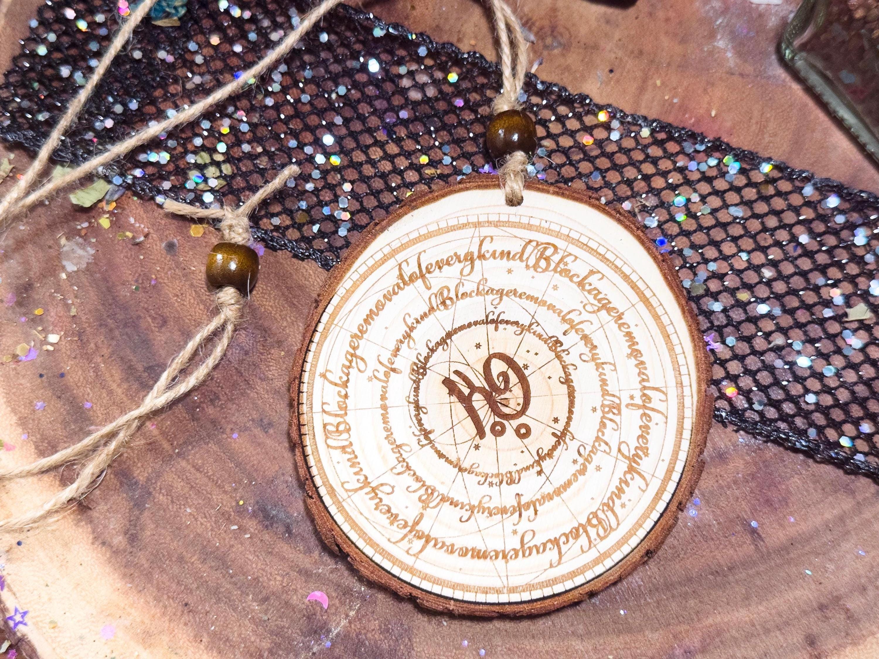 Wood Slice Spell Decor, Blockage Removal Sigil Amulet, Protection Talisman, Energy Clearing Ornament, Laser Engraved Doorway Charm