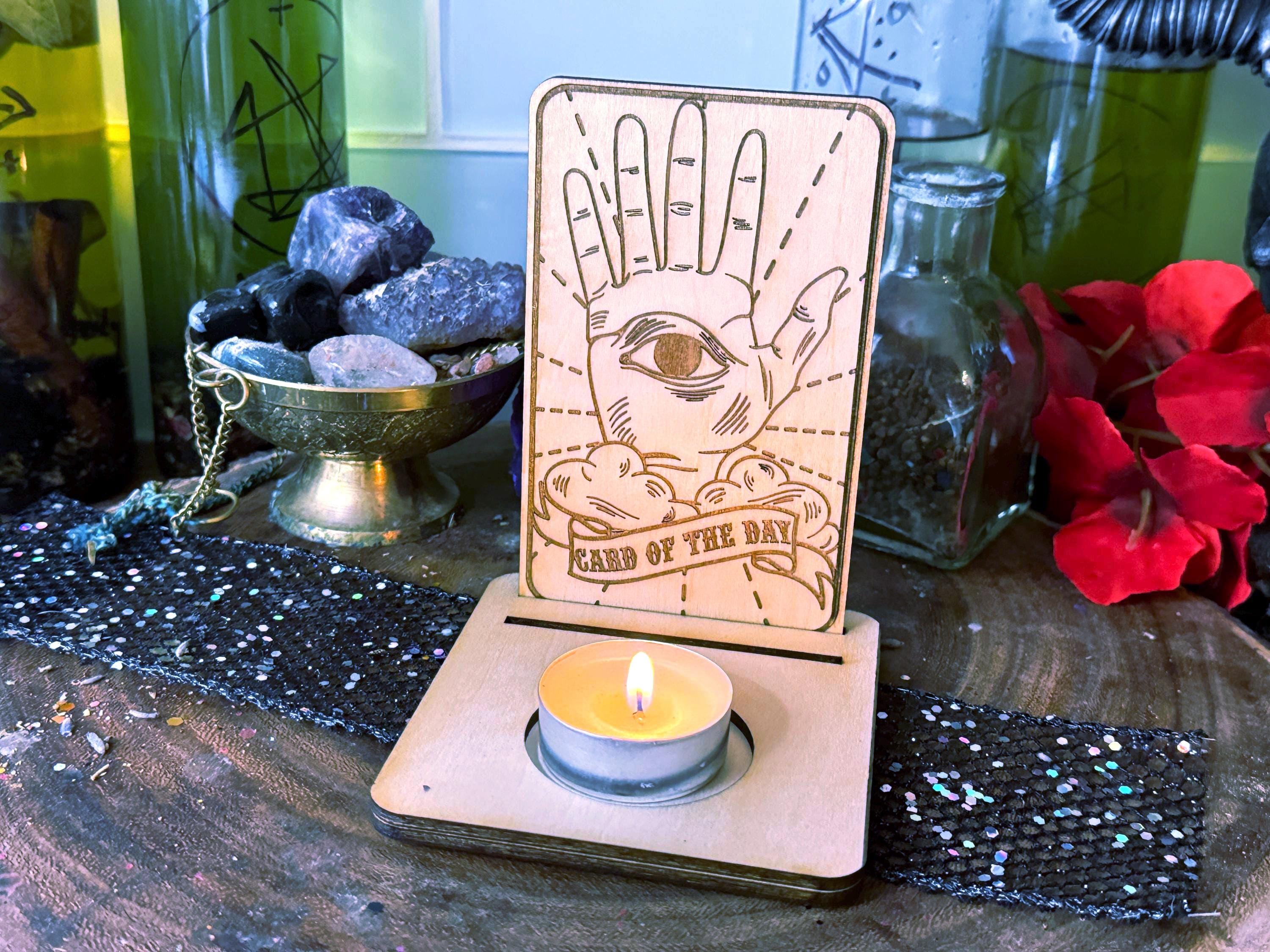 Tarot Card Stand, Wood Tarot Holder, Tarot Card Of The Day Holder, Talisman Protection For Divination Readings, Witchy Gift