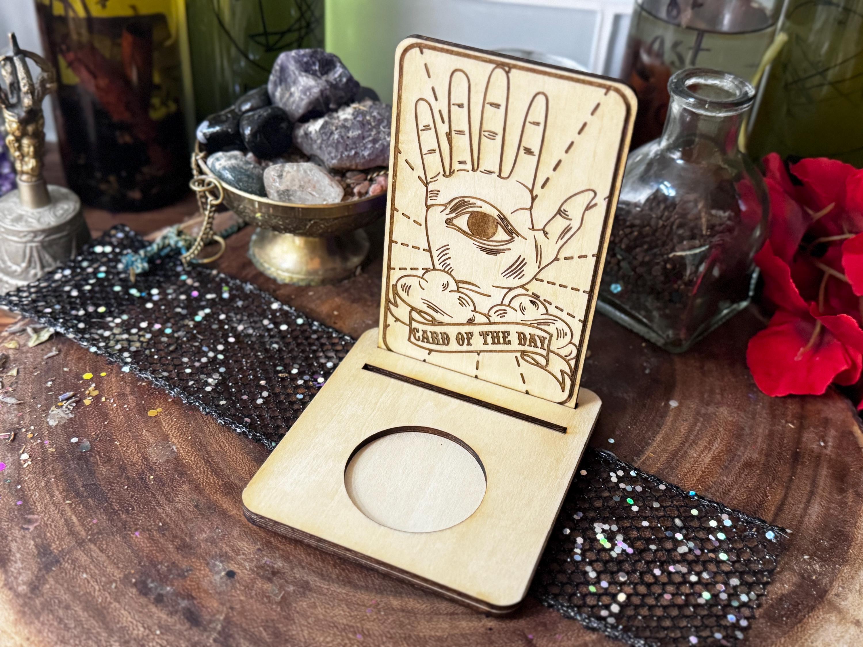 Tarot Card Stand, Wood Tarot Holder, Tarot Card Of The Day Holder, Talisman Protection For Divination Readings, Witchy Gift