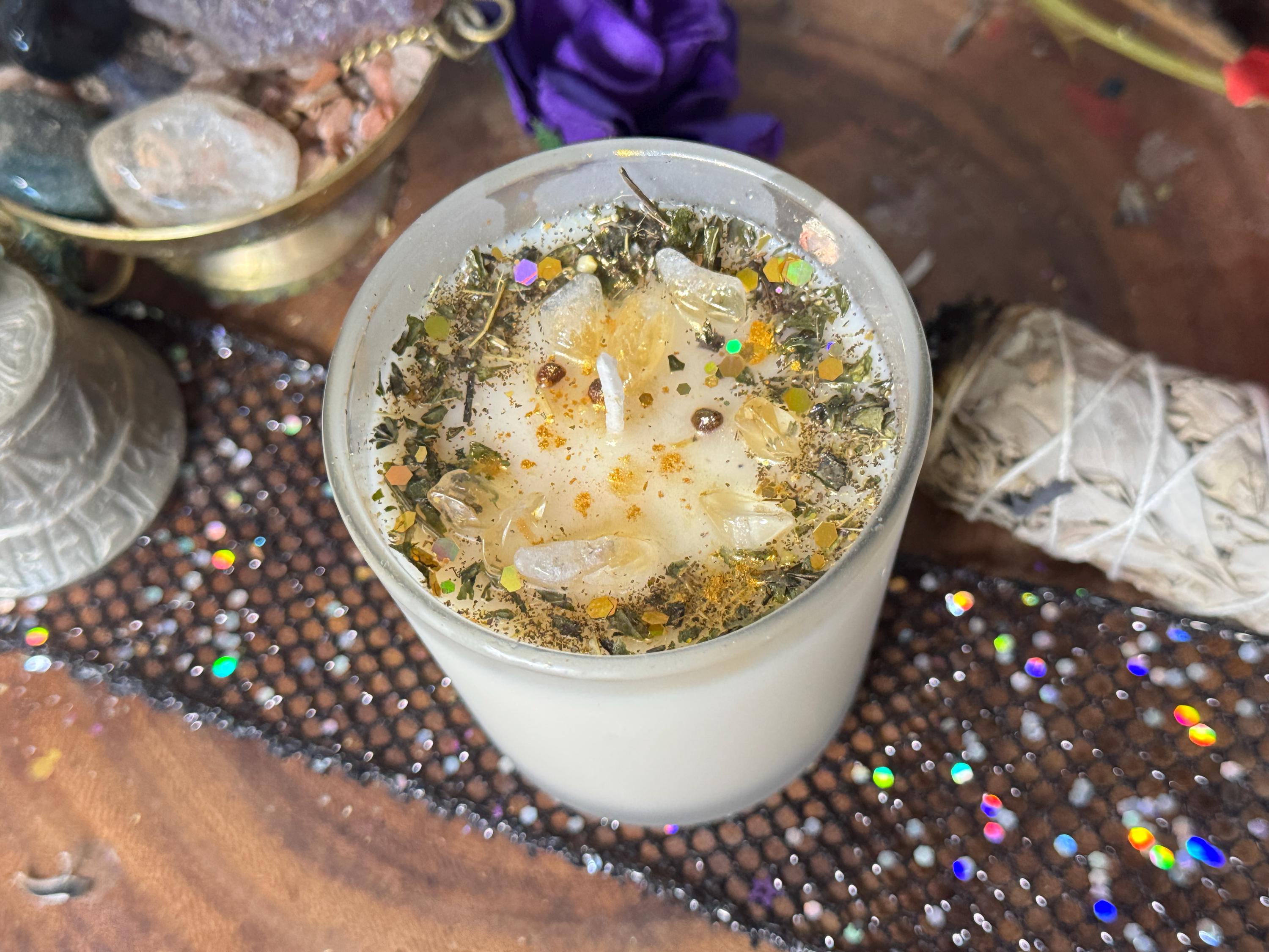 Abundance Candle - Attract Prosperity Wealth Miney - Charged Hoodoo Spell Candle - Witchcraft Wicca - Spiritual Candle Ritual