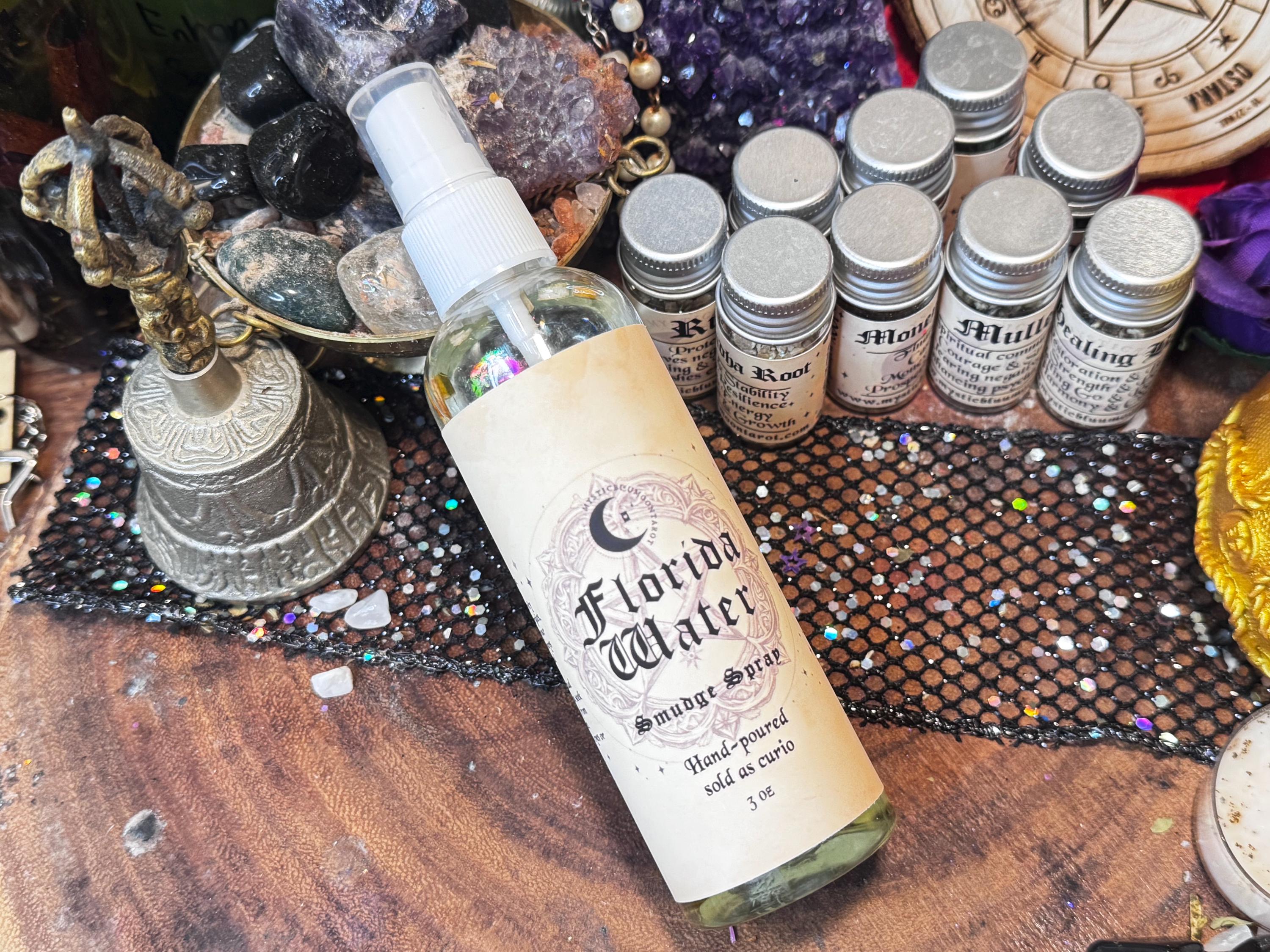 Florida Water Smudge Spray | 4oz Clear Negative Energy, Spiritual Curio Herbs Infused Spray, Smoke-Less Spray, Gift For Her, Handpoured