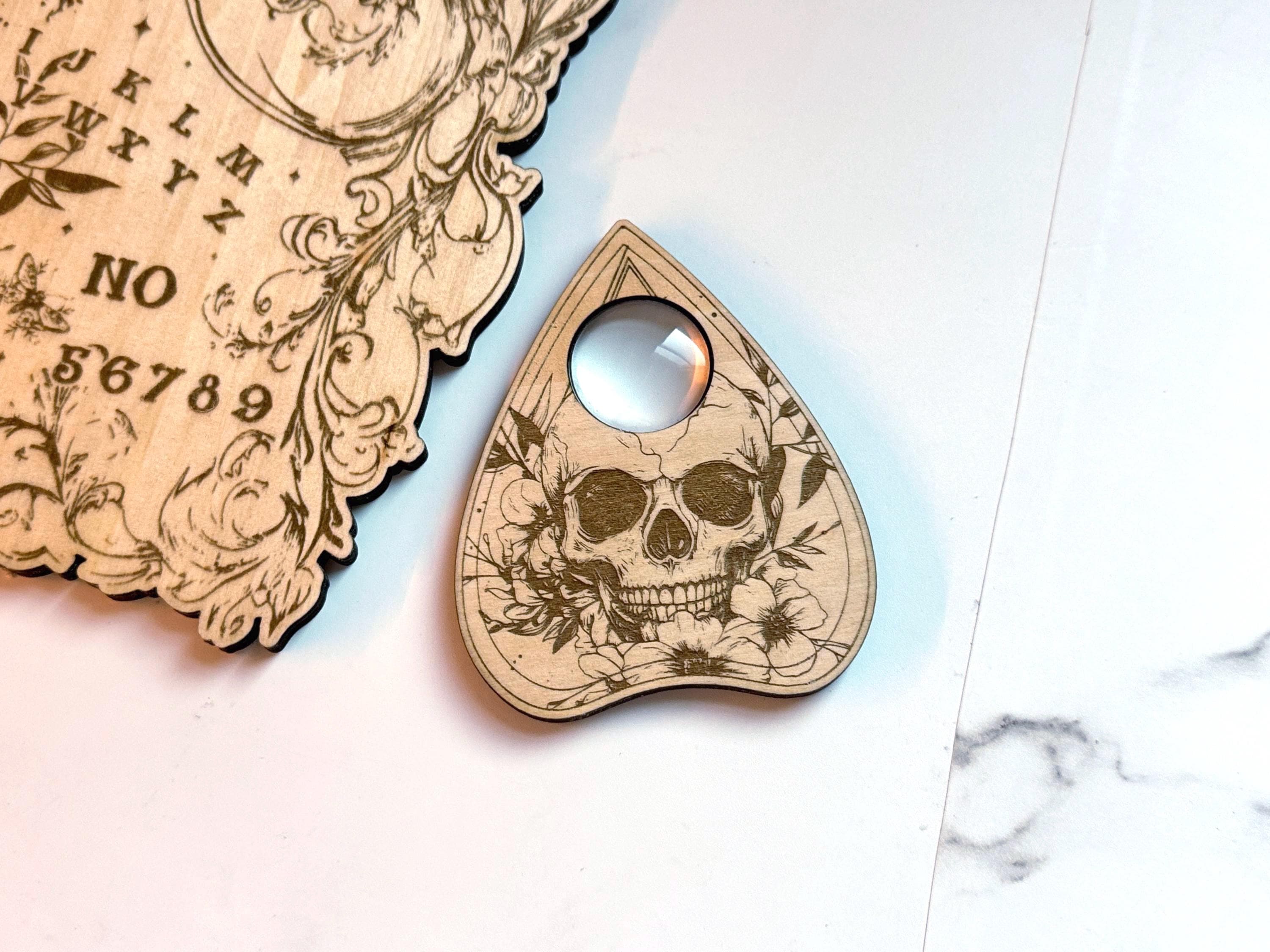 Wood Ouija Board, Floral Skull Spirit Board with Planchette, Divination Tool, Witchy Gifts, Talking Board, Altar Decoration