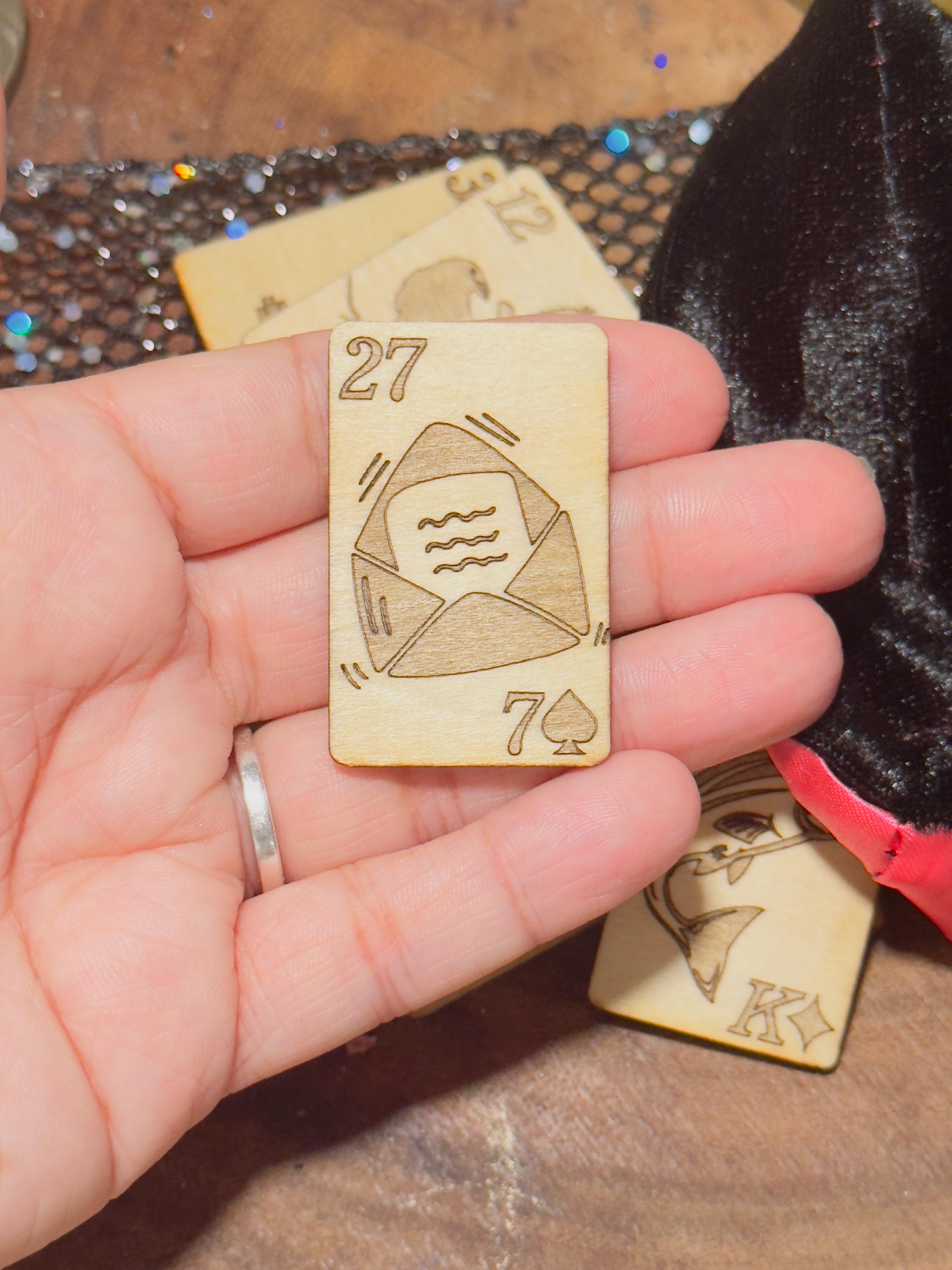 An enchanting mini wooden Lenormand deck for divination, perfect for witches, tarot readers, and mystical practitioners