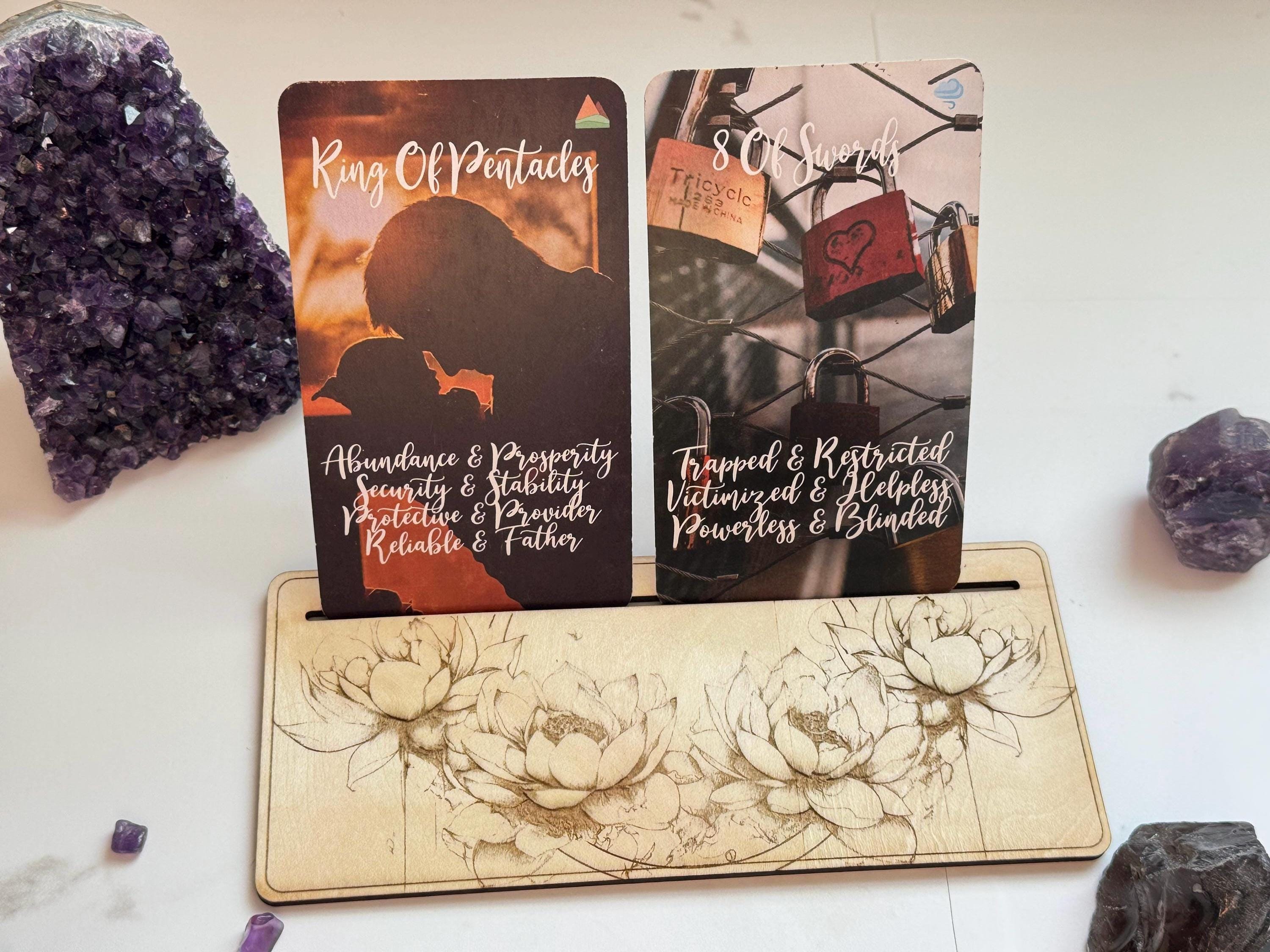 Tarot Card Holder Stand, Lotus Flower, Tarot Oracle Affirmation Card Display, Laser Engraved Divination Stand, Altar Decor, Spiritual Gift