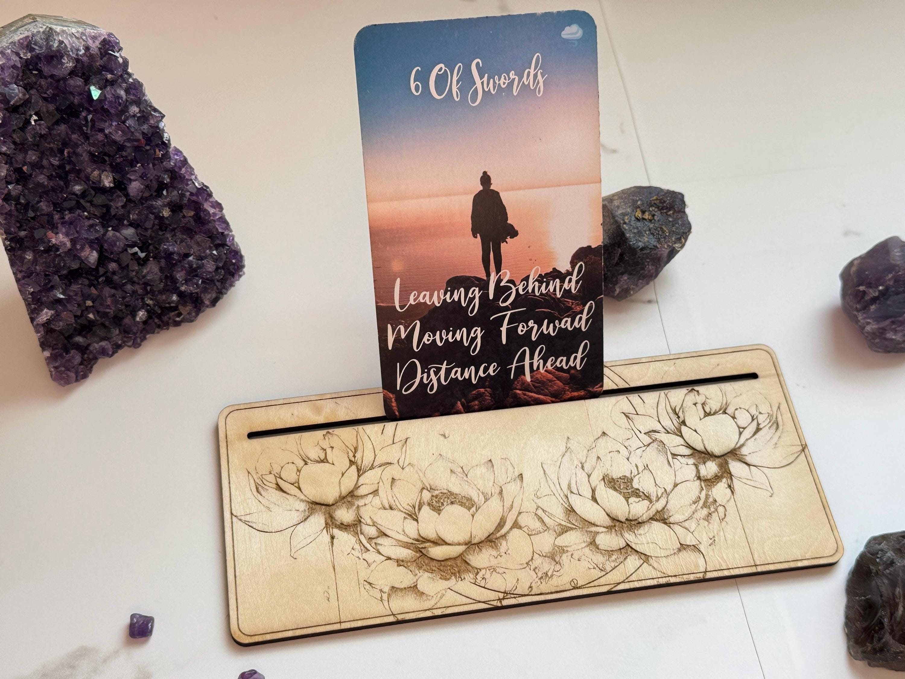 Tarot Card Holder Stand, Lotus Flower, Tarot Oracle Affirmation Card Display, Laser Engraved Divination Stand, Altar Decor, Spiritual Gift