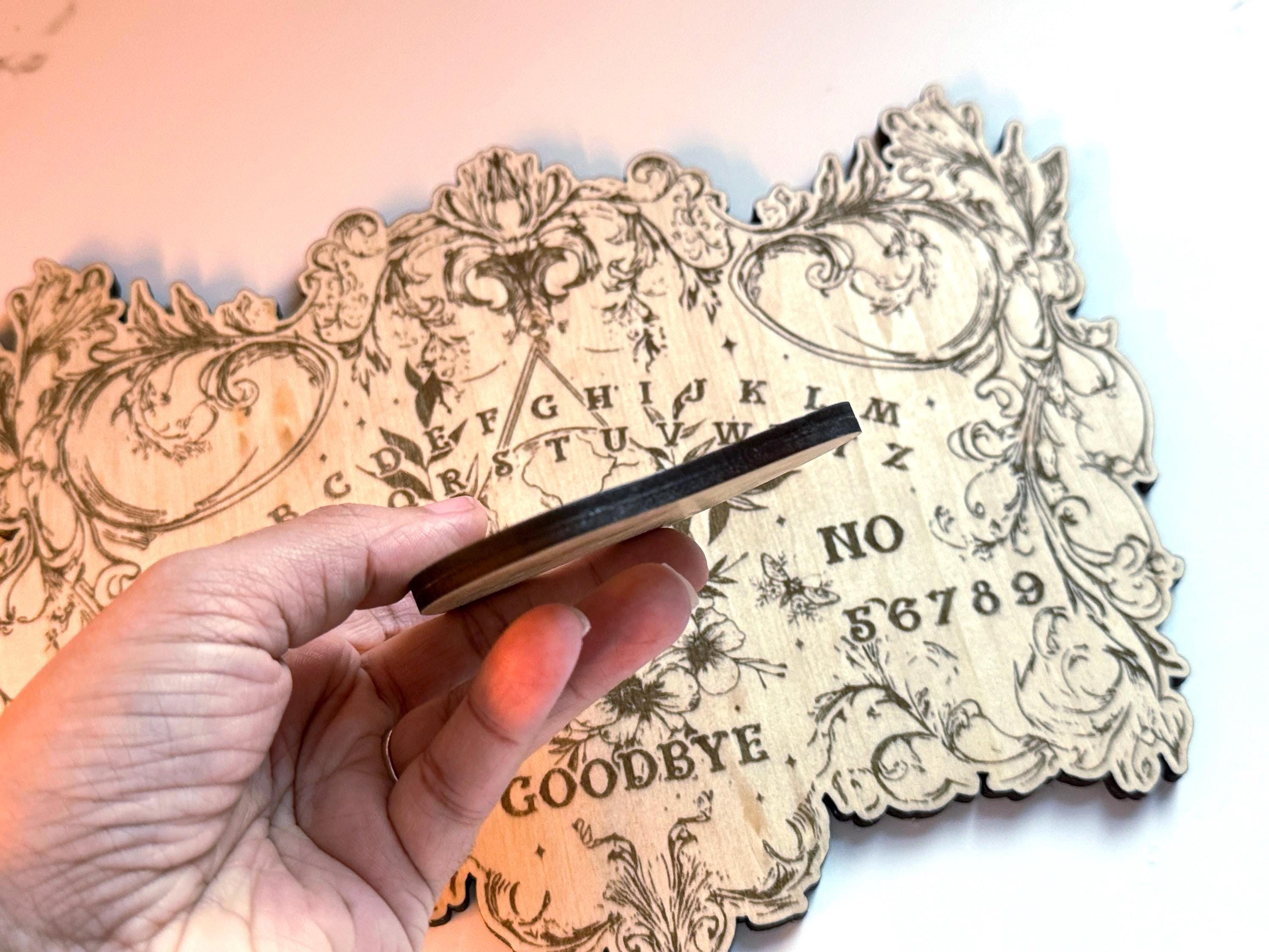 Wood Ouija Board, Floral Skull Spirit Board with Planchette, Divination Tool, Witchy Gifts, Talking Board, Altar Decoration
