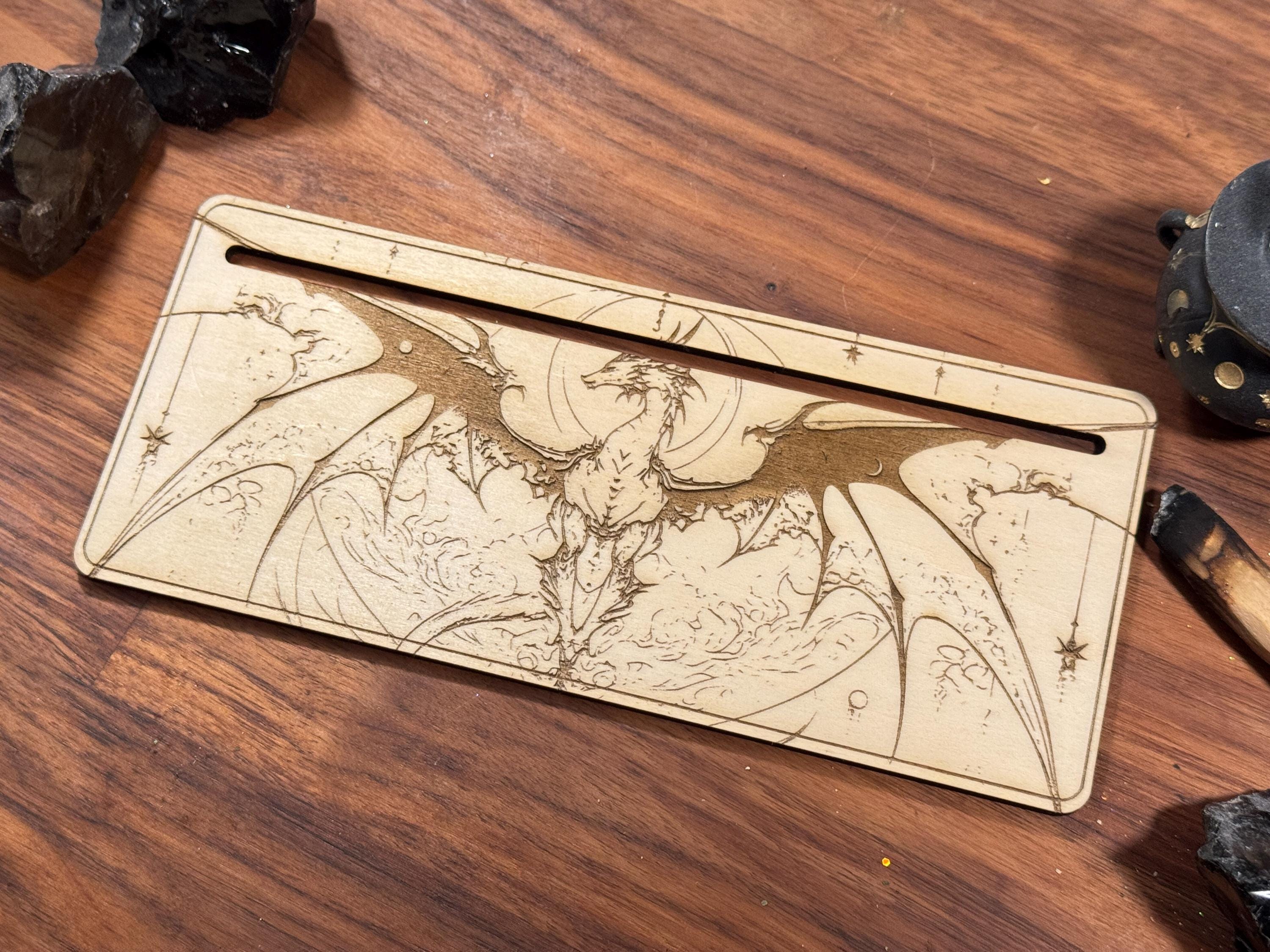 Mystic Dragon Tarot Card Stand – Wooden Engraved Tarot Display for 1-2 Cards, Oracle Card Holder, Card of the Day Stand, Altar Decor