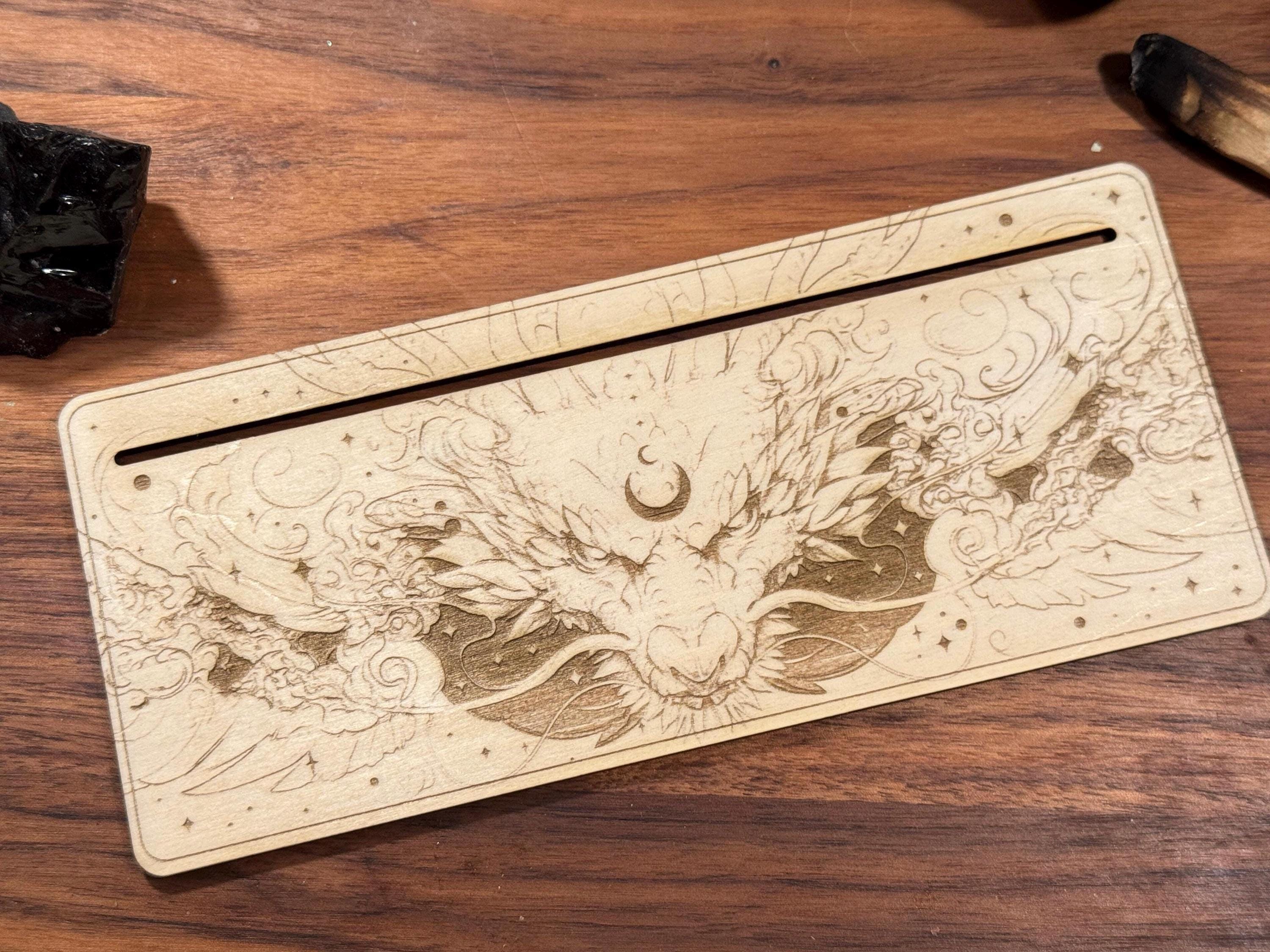 Mystic Dragon Tarot Card Stand – Wooden Engraved Tarot Display for 1-2 Cards, Oracle Card Holder, Card of the Day Stand, Altar Decor