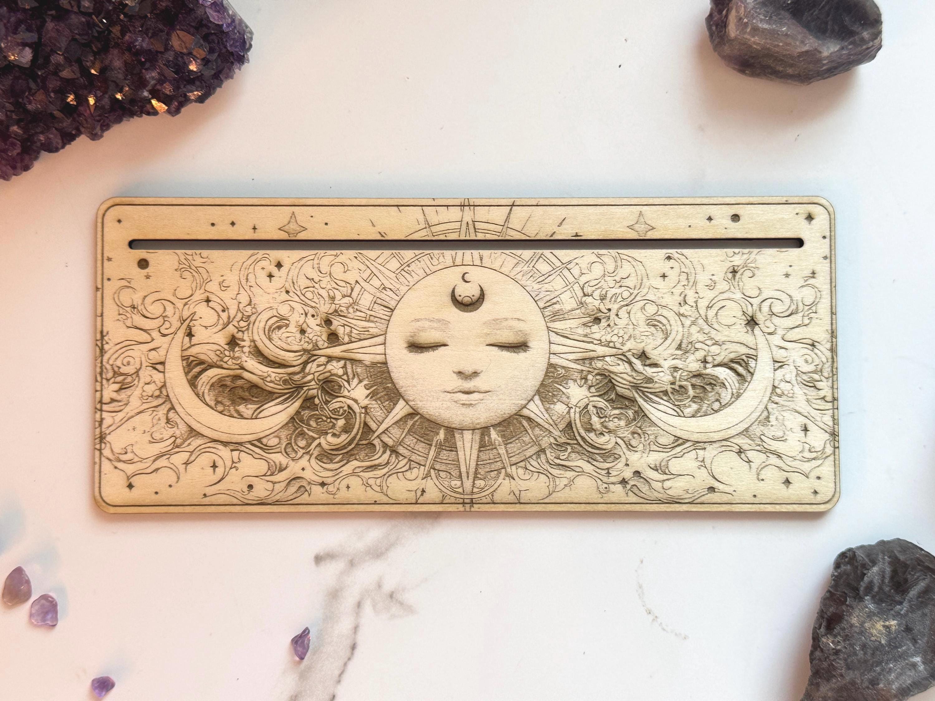 Tarot Card Holder | Card of the Day Stand Gift, Divination Decorative, 1-2 Oracle Cards, Wood Engraved Altar Decoration