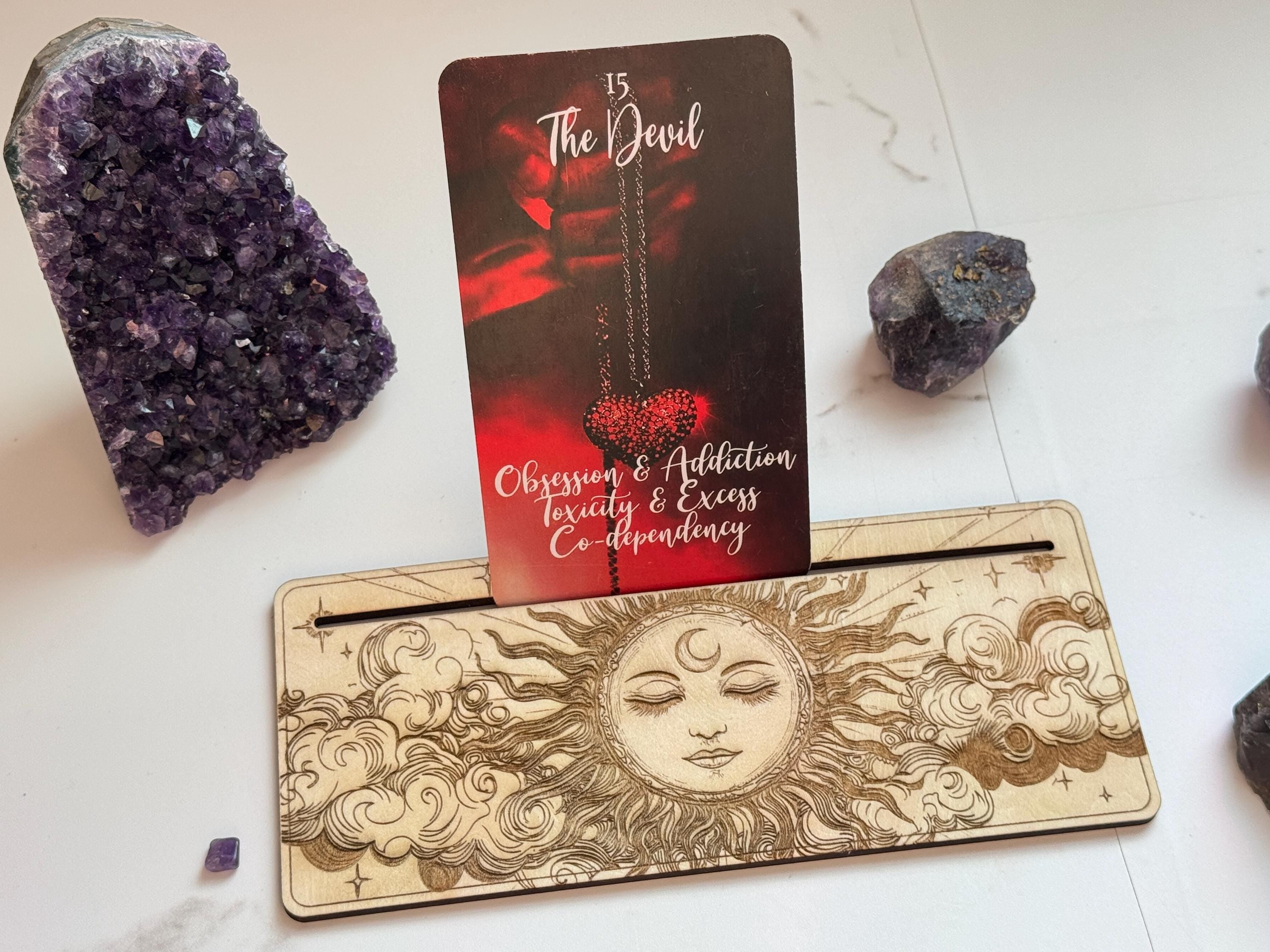 Divination Tool To Hold Your Tarot Cards For Readings, Wooden Sun Design Displays 1-2 Cards, Altar Decor For Oracle Cards, Tarot Stand