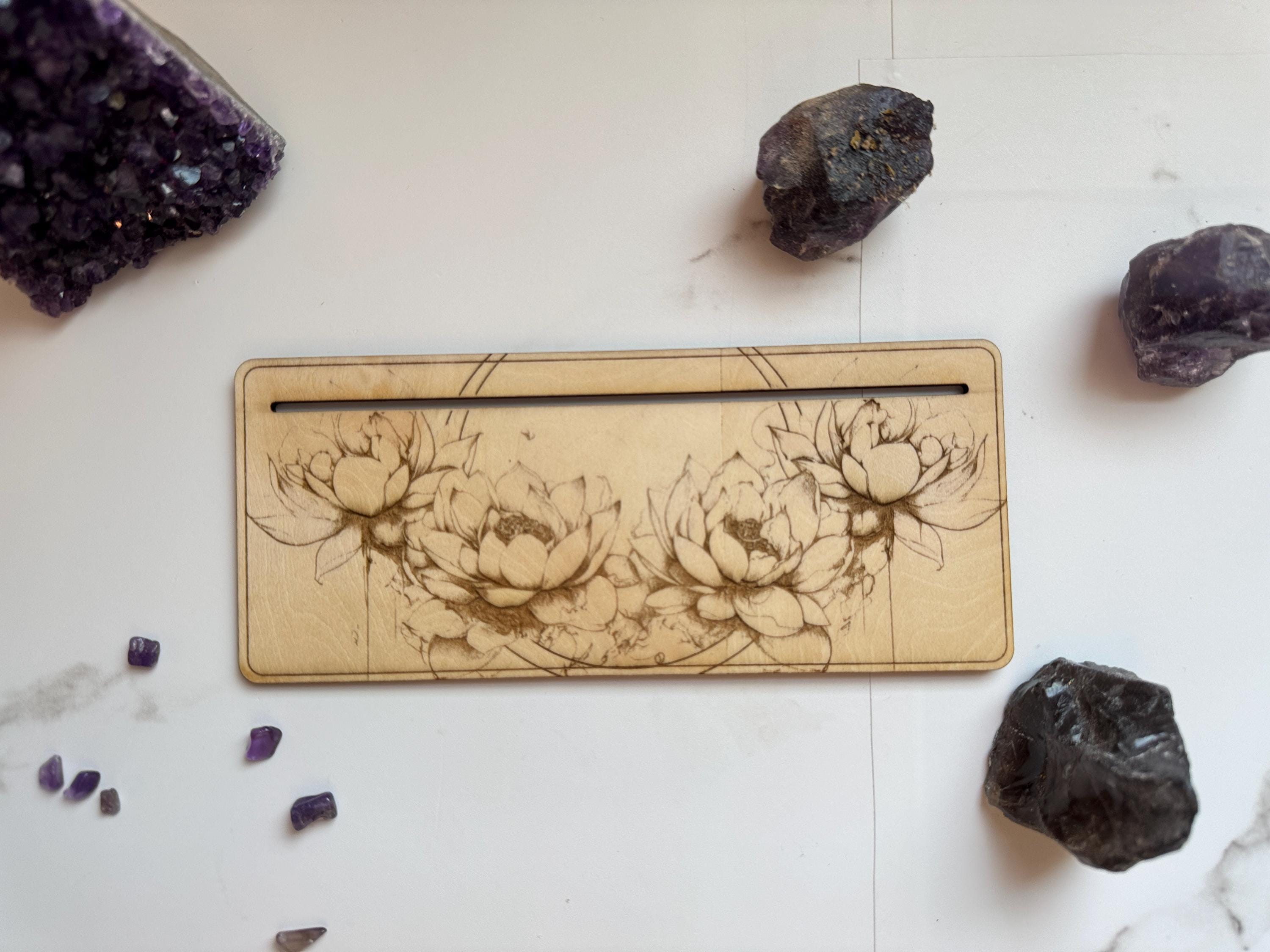 Tarot Card Holder Stand, Lotus Flower, Tarot Oracle Affirmation Card Display, Laser Engraved Divination Stand, Altar Decor, Spiritual Gift