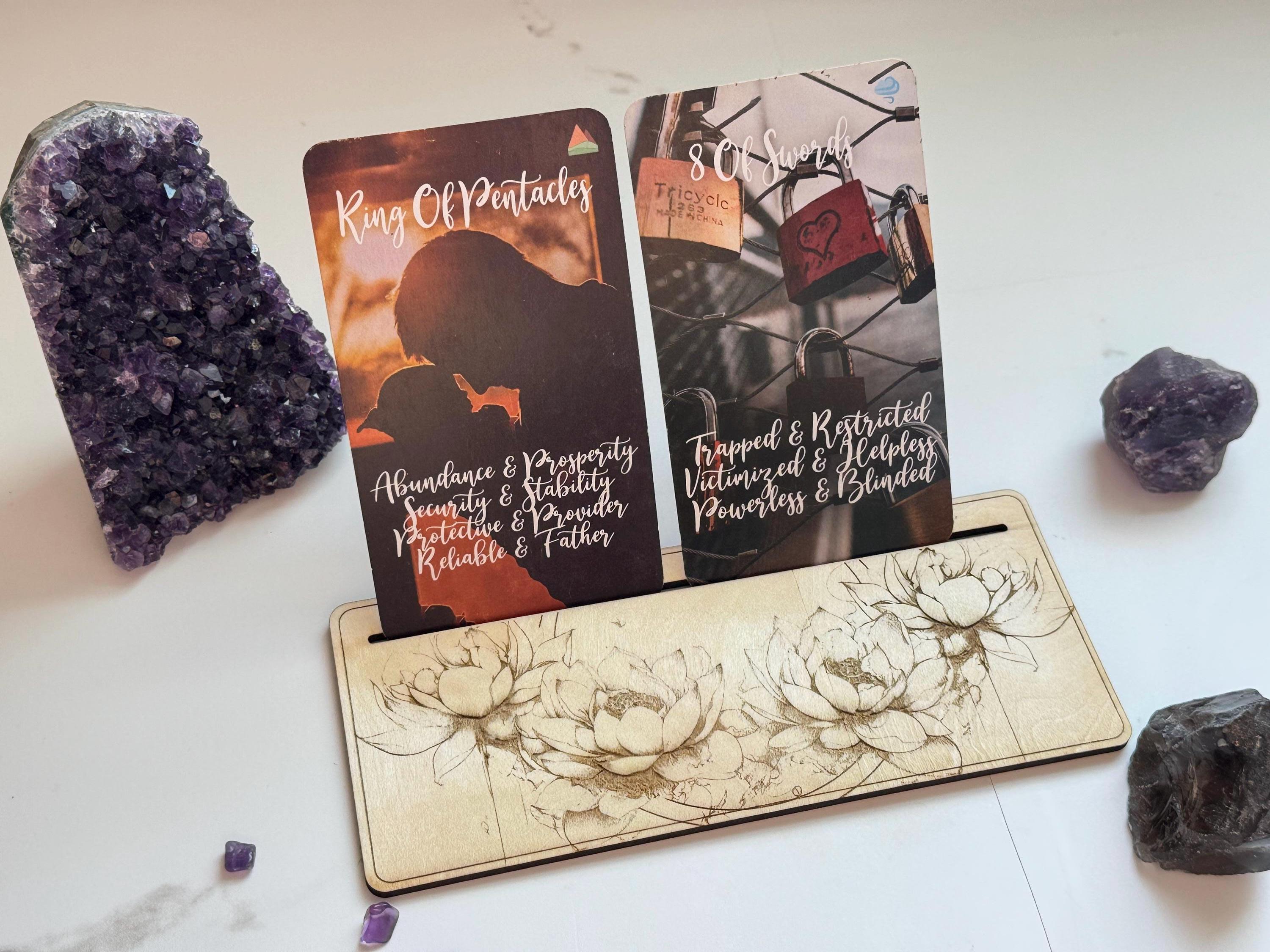Tarot Card Holder Stand, Lotus Flower, Tarot Oracle Affirmation Card Display, Laser Engraved Divination Stand, Altar Decor, Spiritual Gift