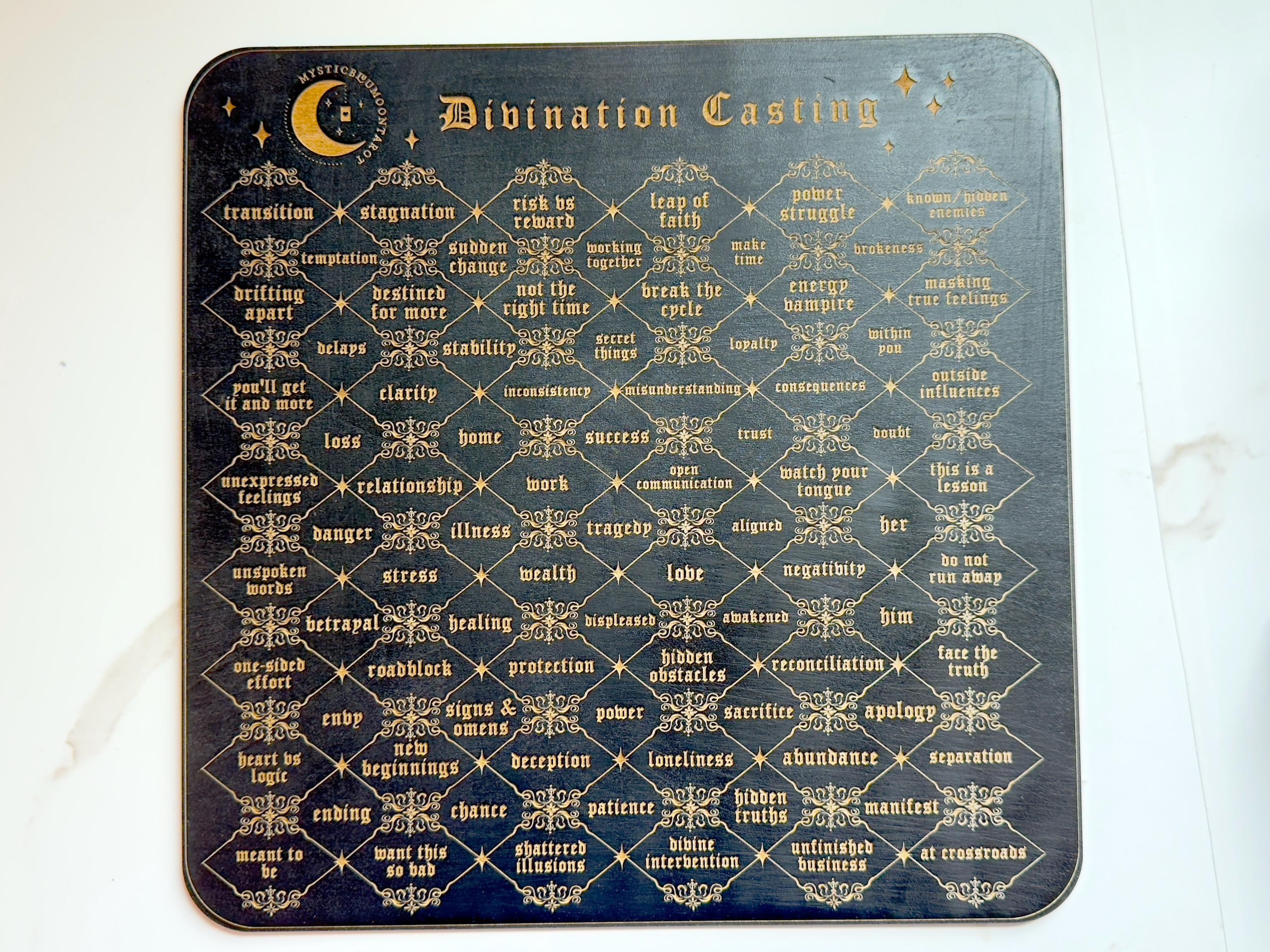 Divination Casting Board – Wooden Altar Tool for Life Situations, General Guidance, Charm, Tarot, and Dice Readings