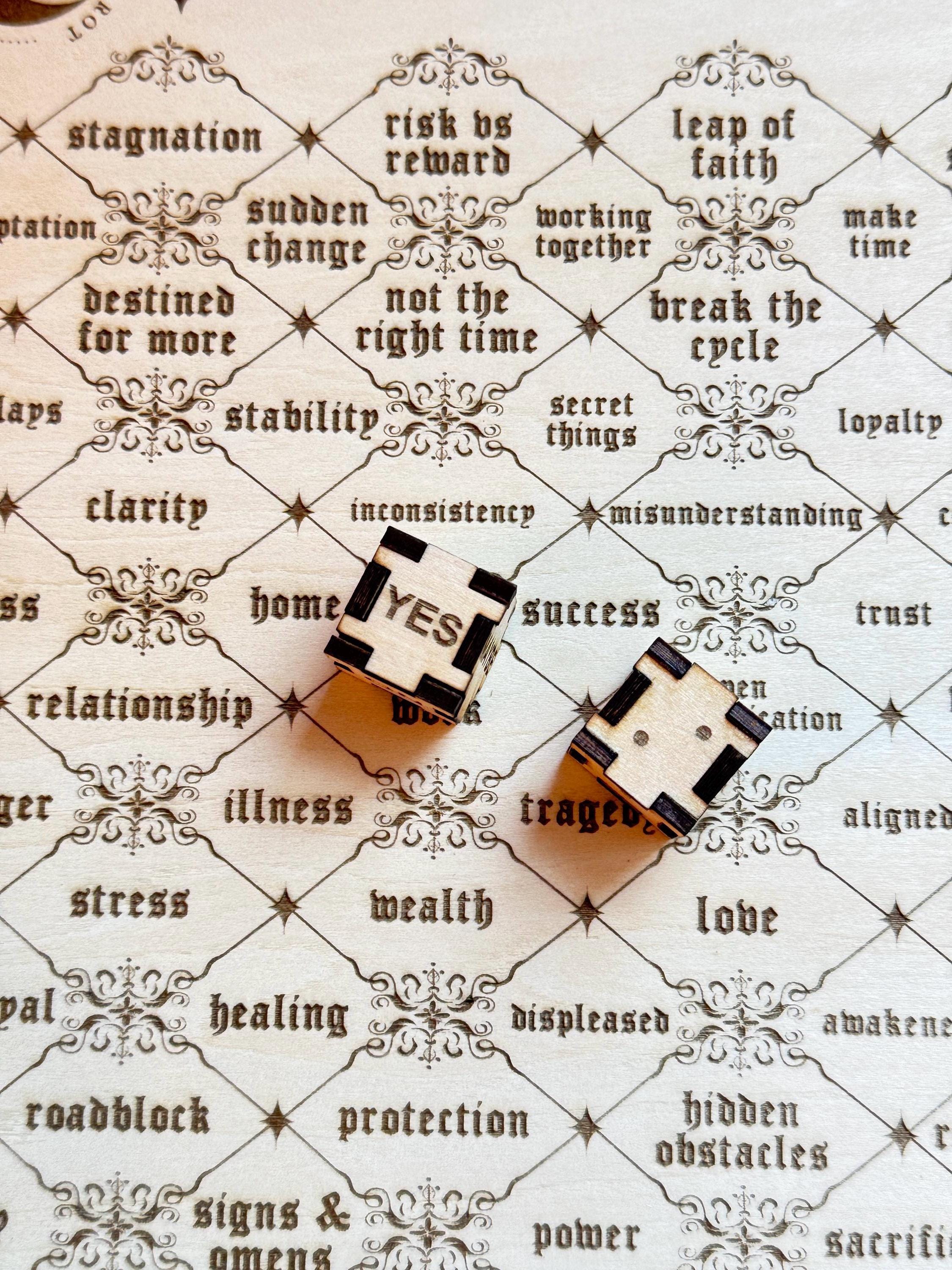 Wooden Witch’s Runes Divination Dice Set With Box, Numbers & Yes/No/Maybe, Laser Engraved Fortune Telling Tool, Altar Decor, Witch Gift