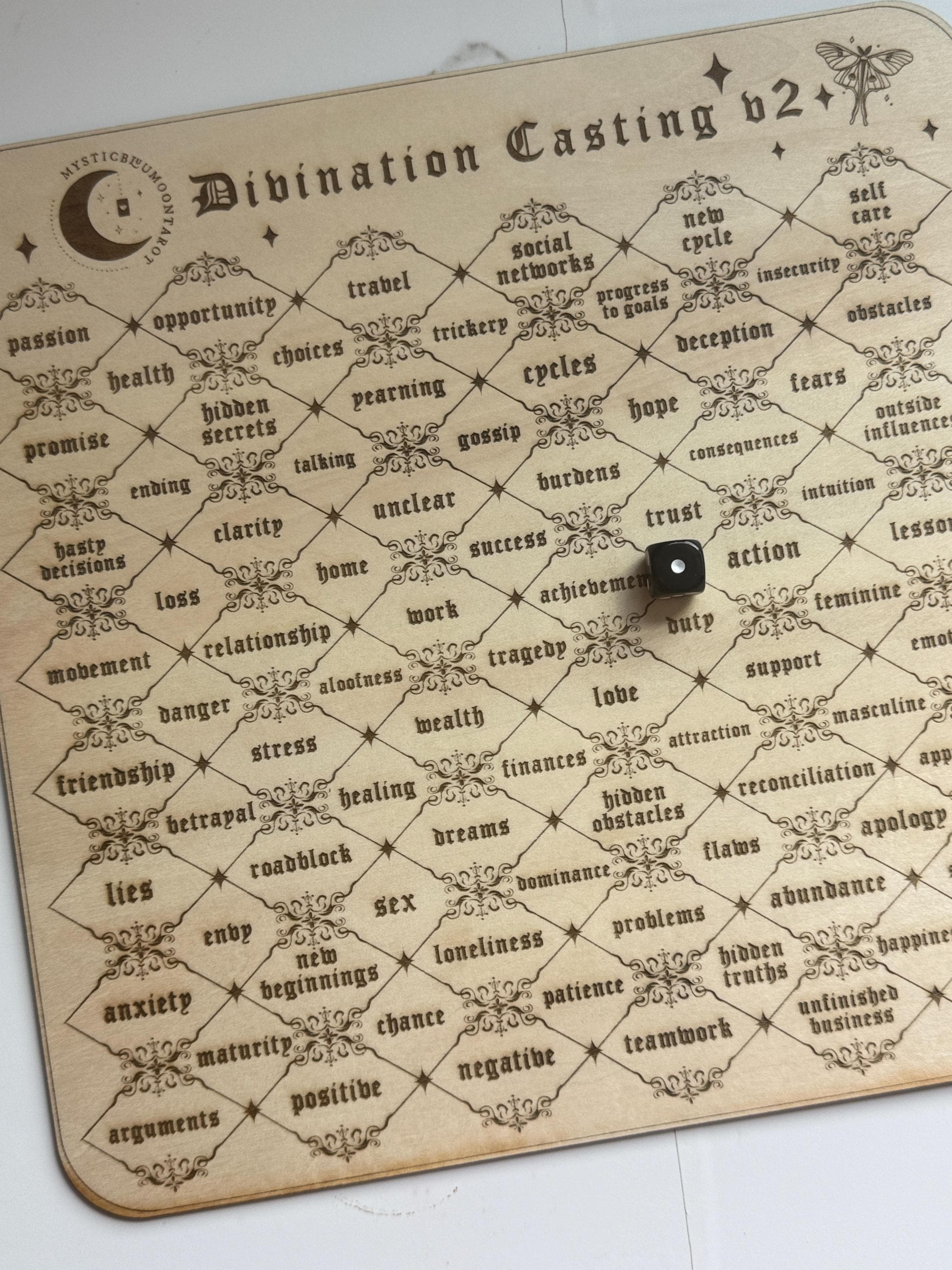 Divination Casting Board V2 - Used For Psychic Readings, Life Situations Answers, Charm Casting Mat, Tarot and Dice Reading Tool