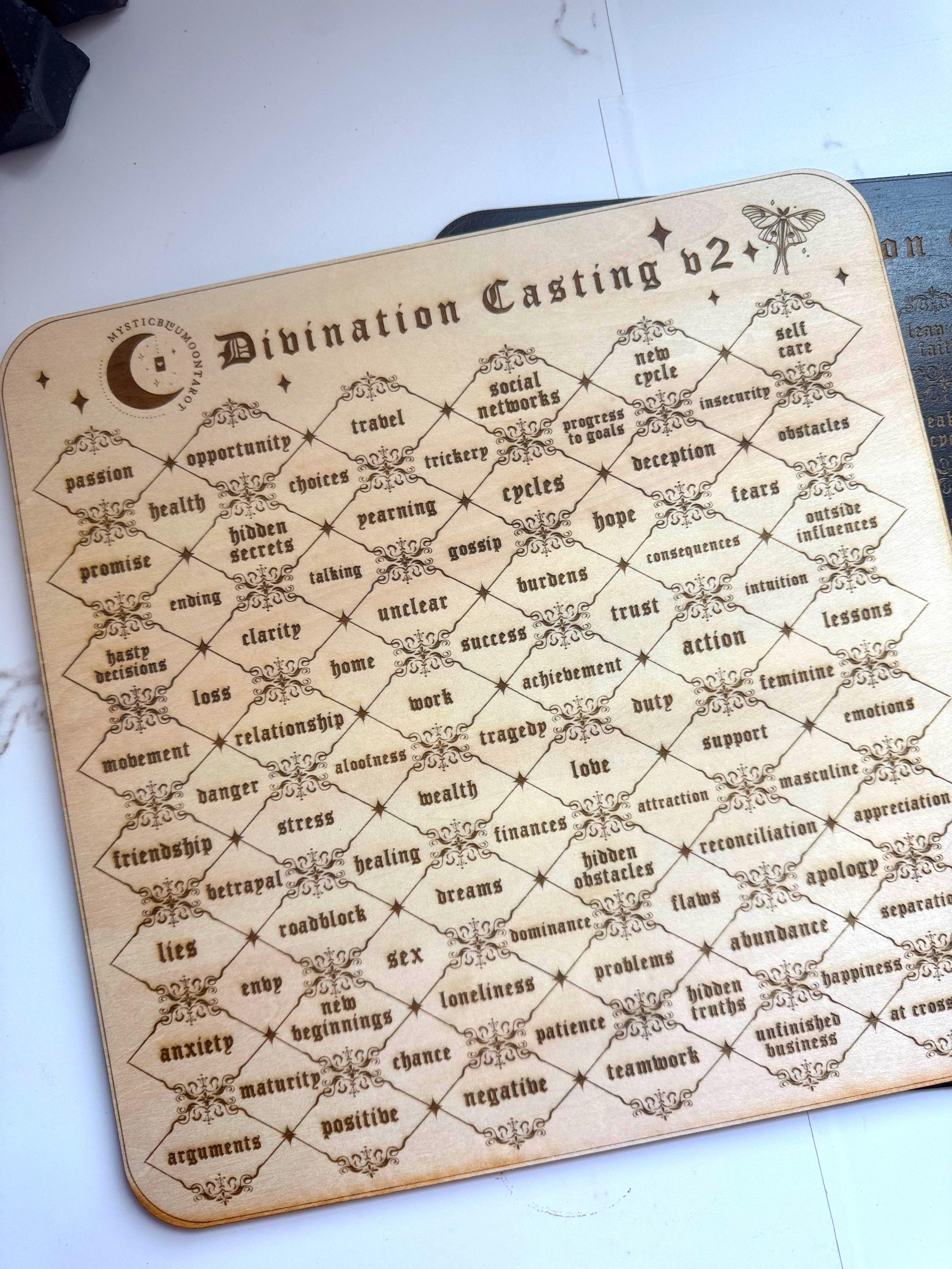 Divination Casting Board V2 - Used For Psychic Readings, Life Situations Answers, Charm Casting Mat, Tarot and Dice Reading Tool