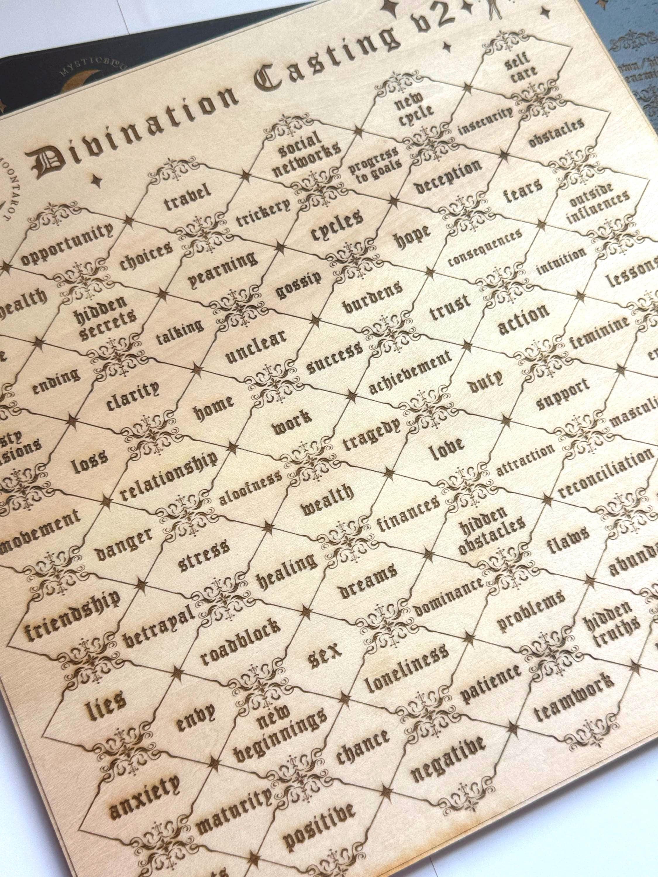 Divination Casting Board V2 - Used For Psychic Readings, Life Situations Answers, Charm Casting Mat, Tarot and Dice Reading Tool