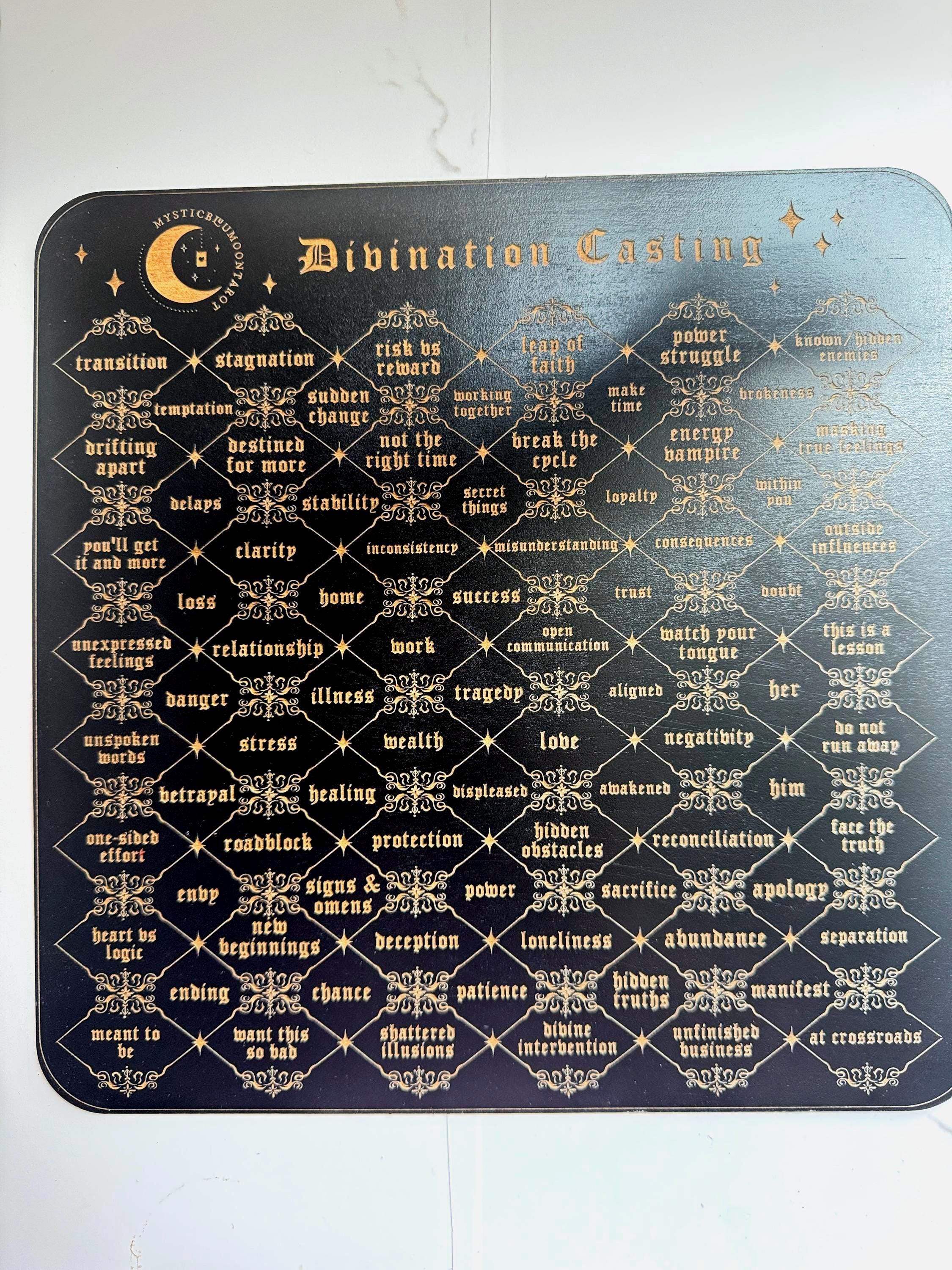 Divination Casting Board V2 - Used For Psychic Readings, Life Situations Answers, Charm Casting Mat, Tarot and Dice Reading Tool