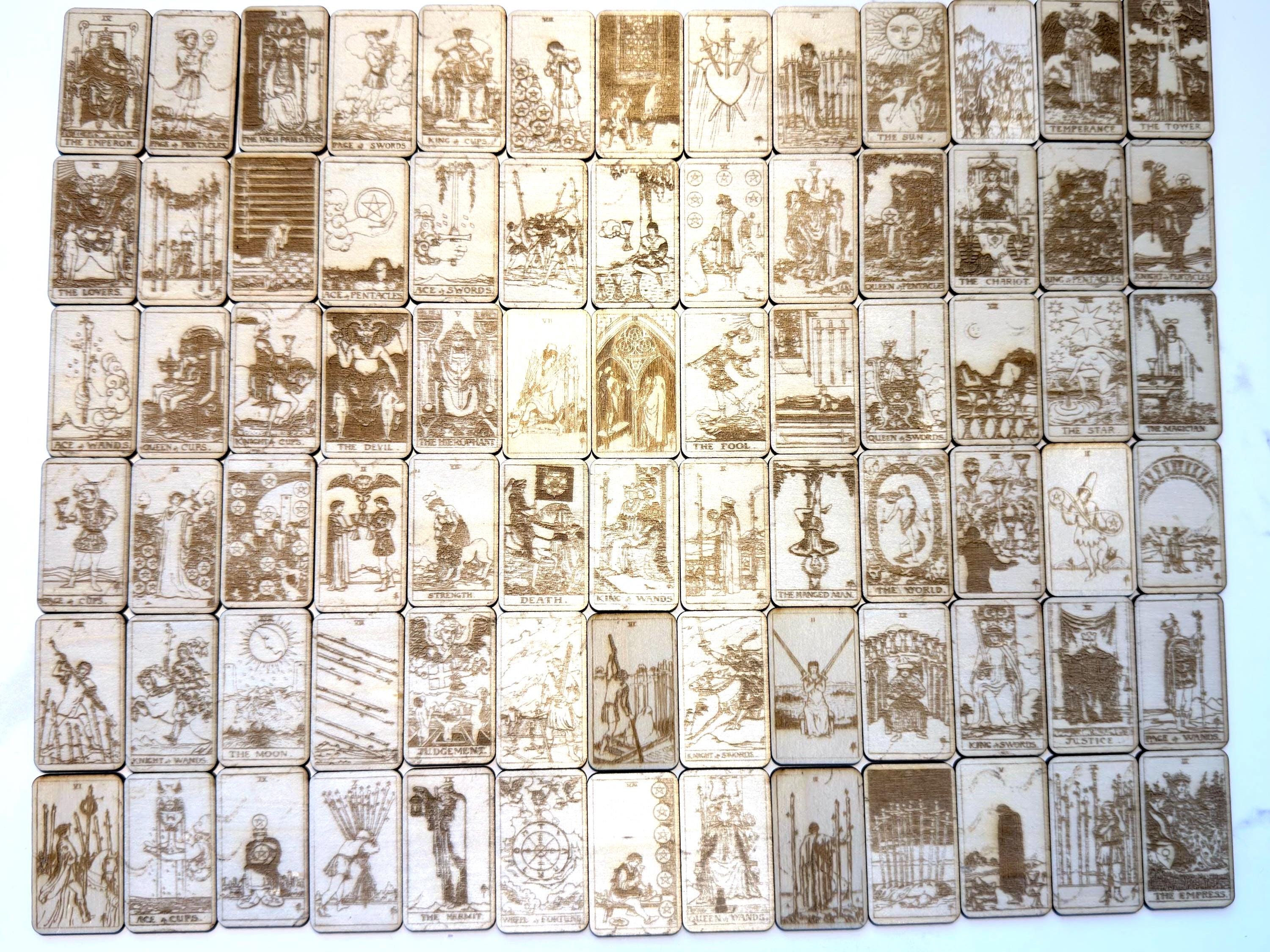 Mini Wooden Tarot Card Deck: 78 Card Rider Waite Engraved Tarot