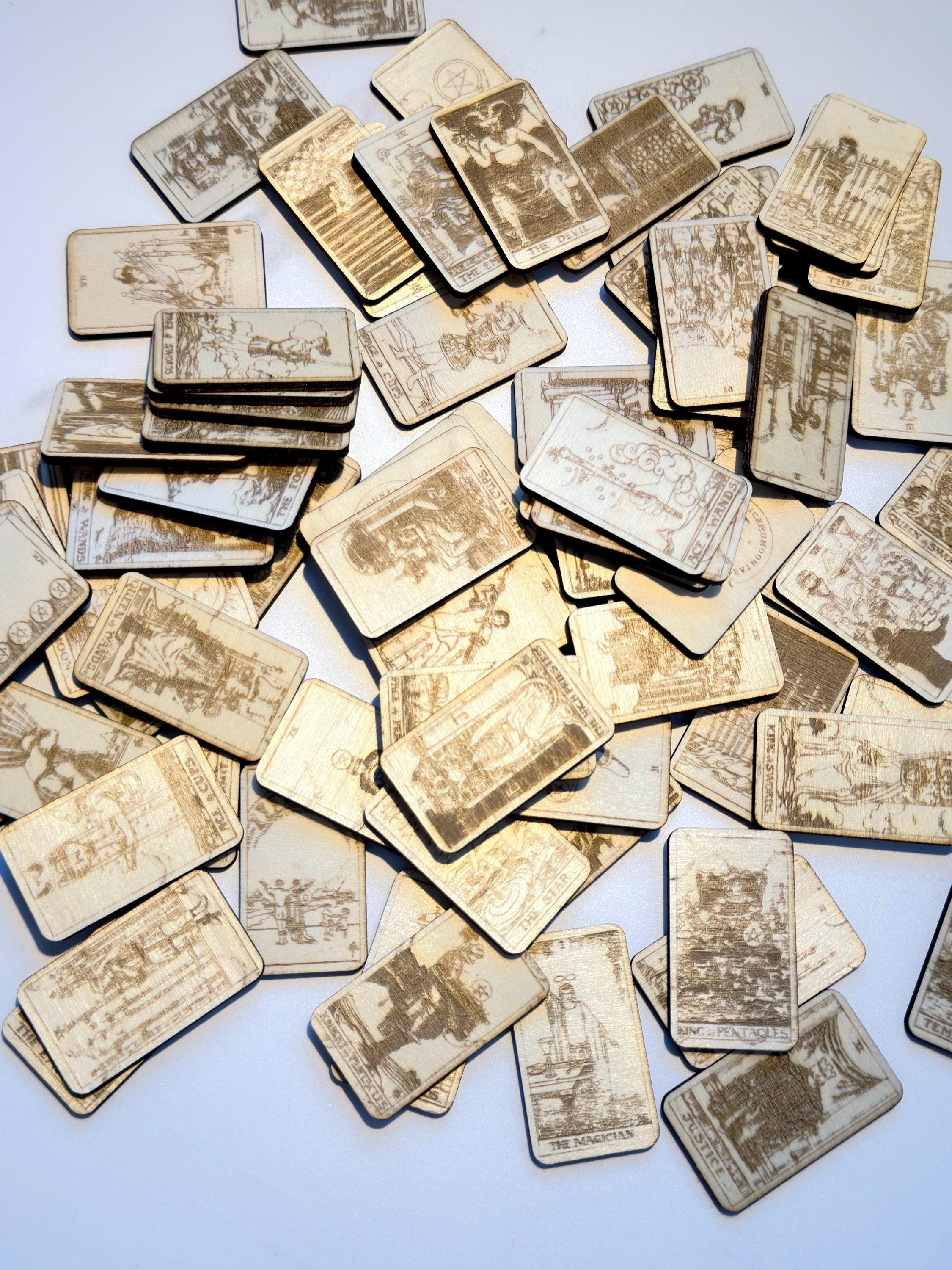 Mini Wooden Tarot Card Deck: 78 Card Rider Waite Engraved Tarot