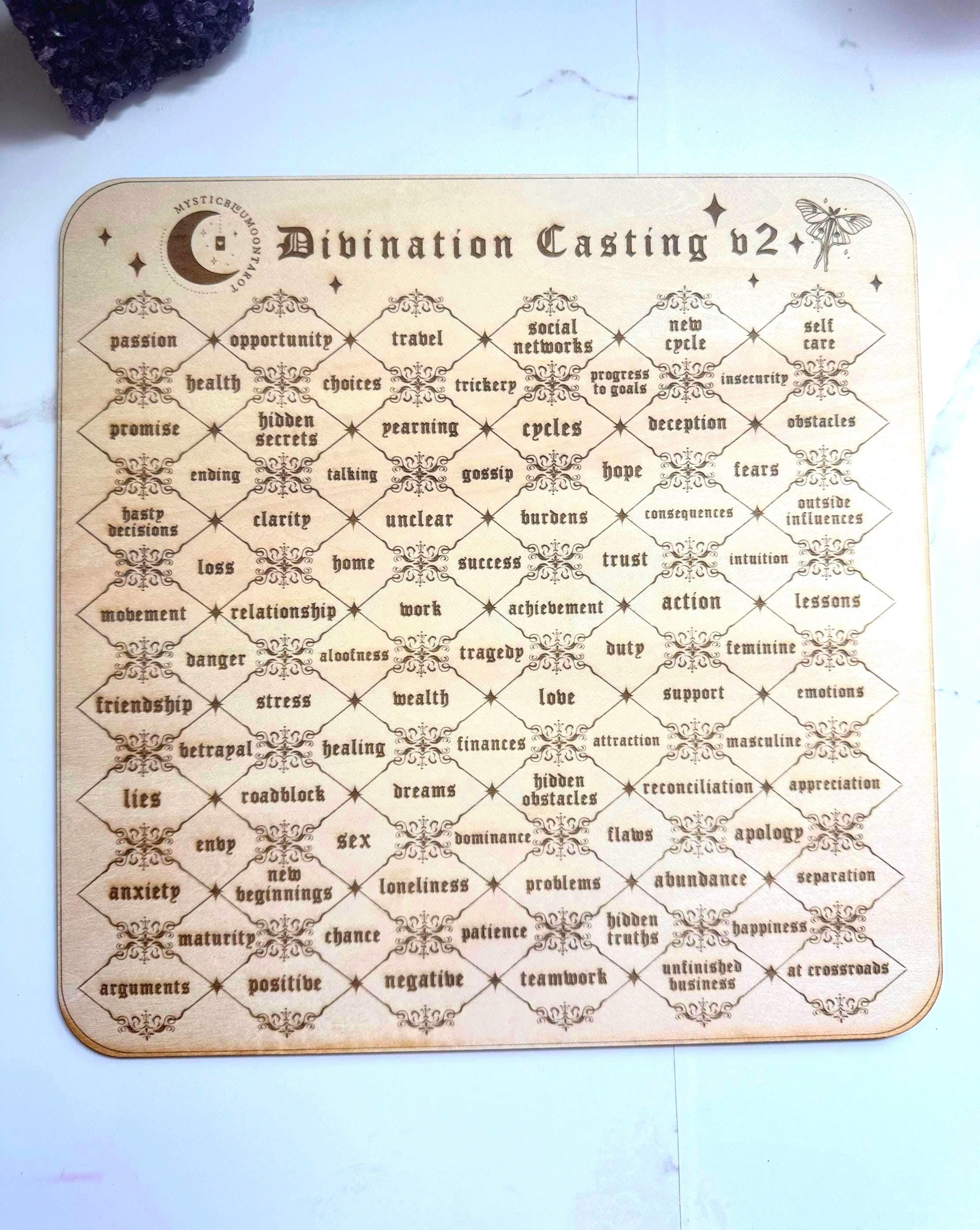 Divination Casting Board V2 - Used For Psychic Readings, Life Situations Answers, Charm Casting Mat, Tarot and Dice Reading Tool