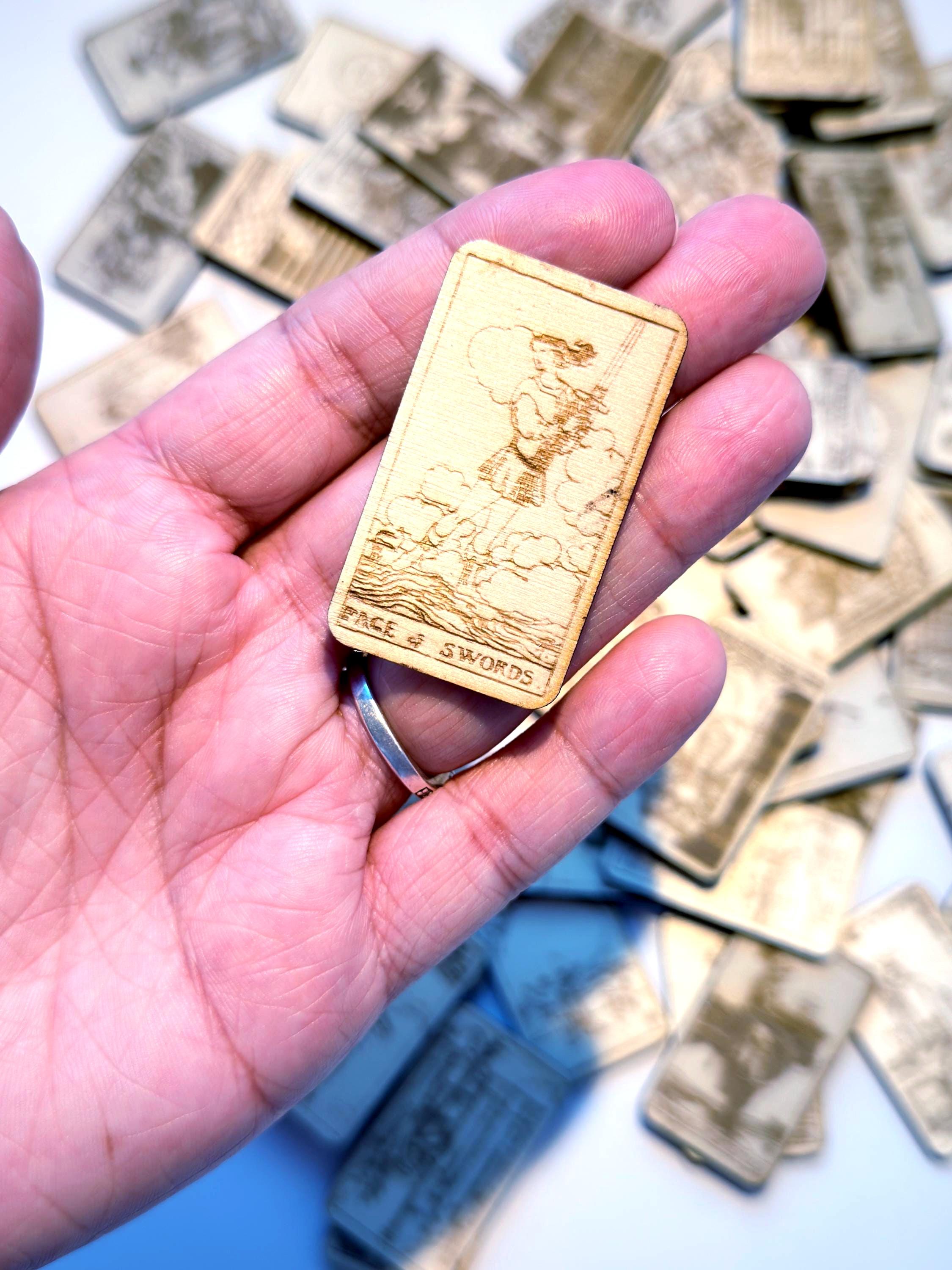 Mini Wooden Tarot Card Deck: 78 Card Rider Waite Engraved Tarot