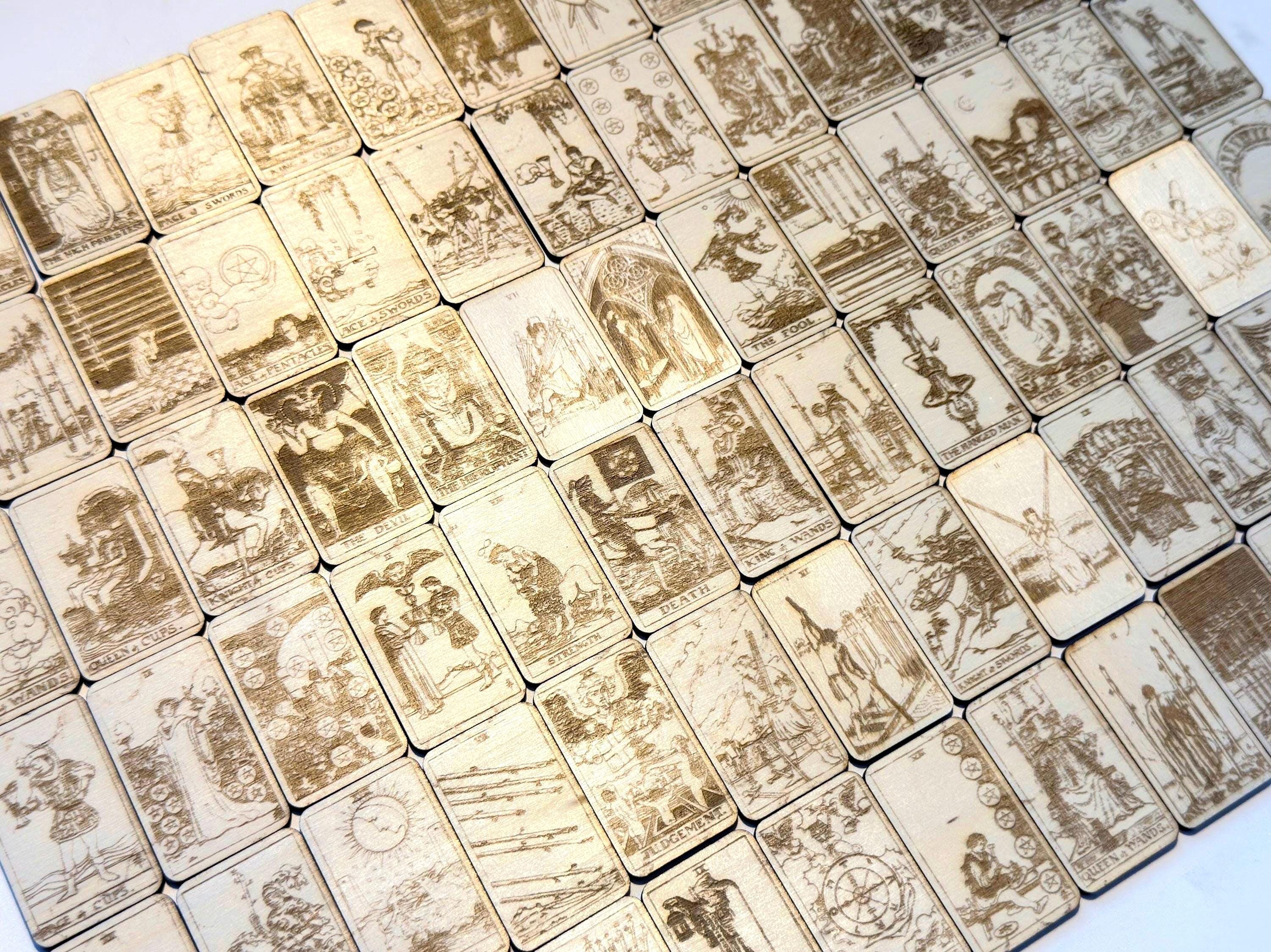 Mini Wooden Tarot Card Deck: 78 Card Rider Waite Engraved Tarot