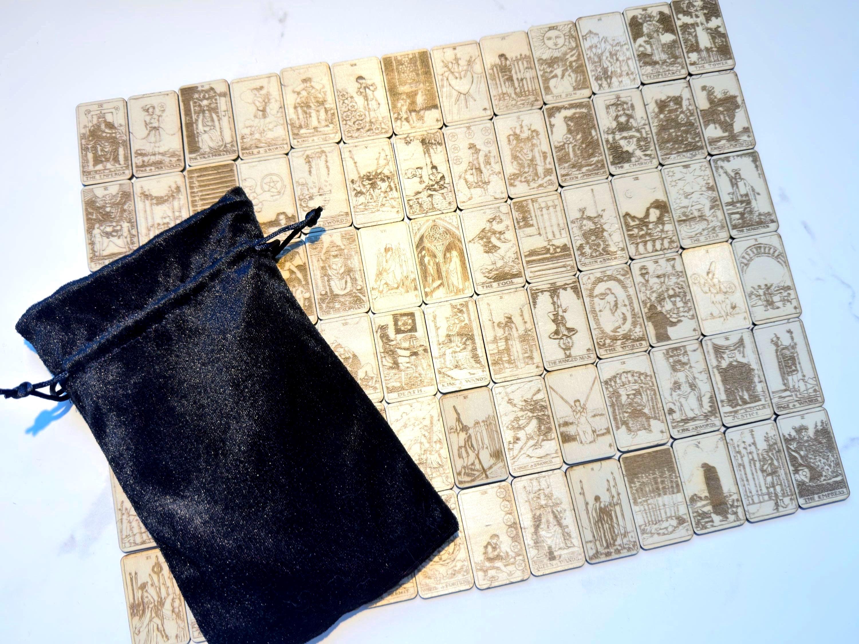 Mini Wooden Tarot Card Deck: 78 Card Rider Waite Engraved Tarot