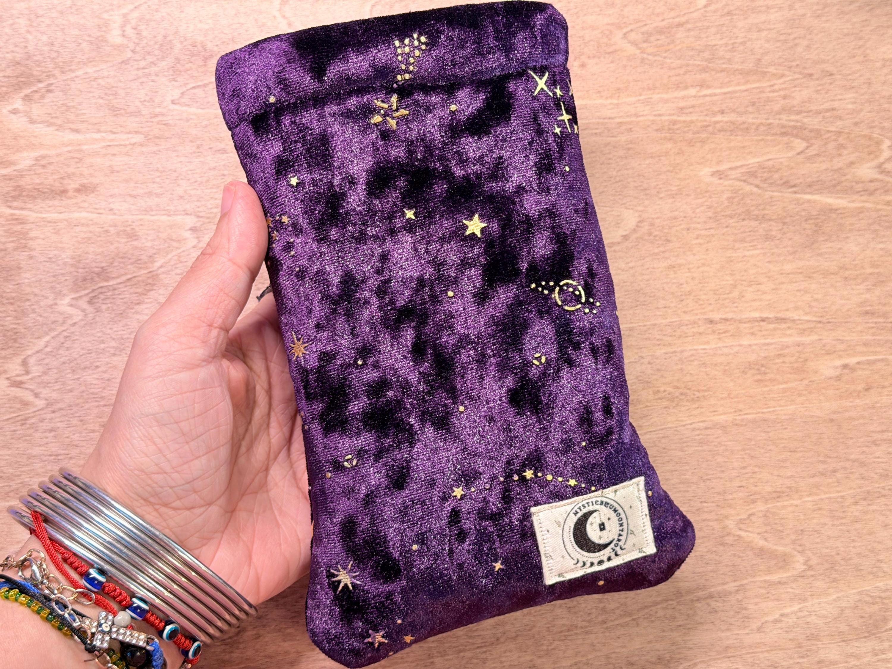 Tarot Deck Bag – Velvet Celestial Purple Mystic Card Storage Pouch