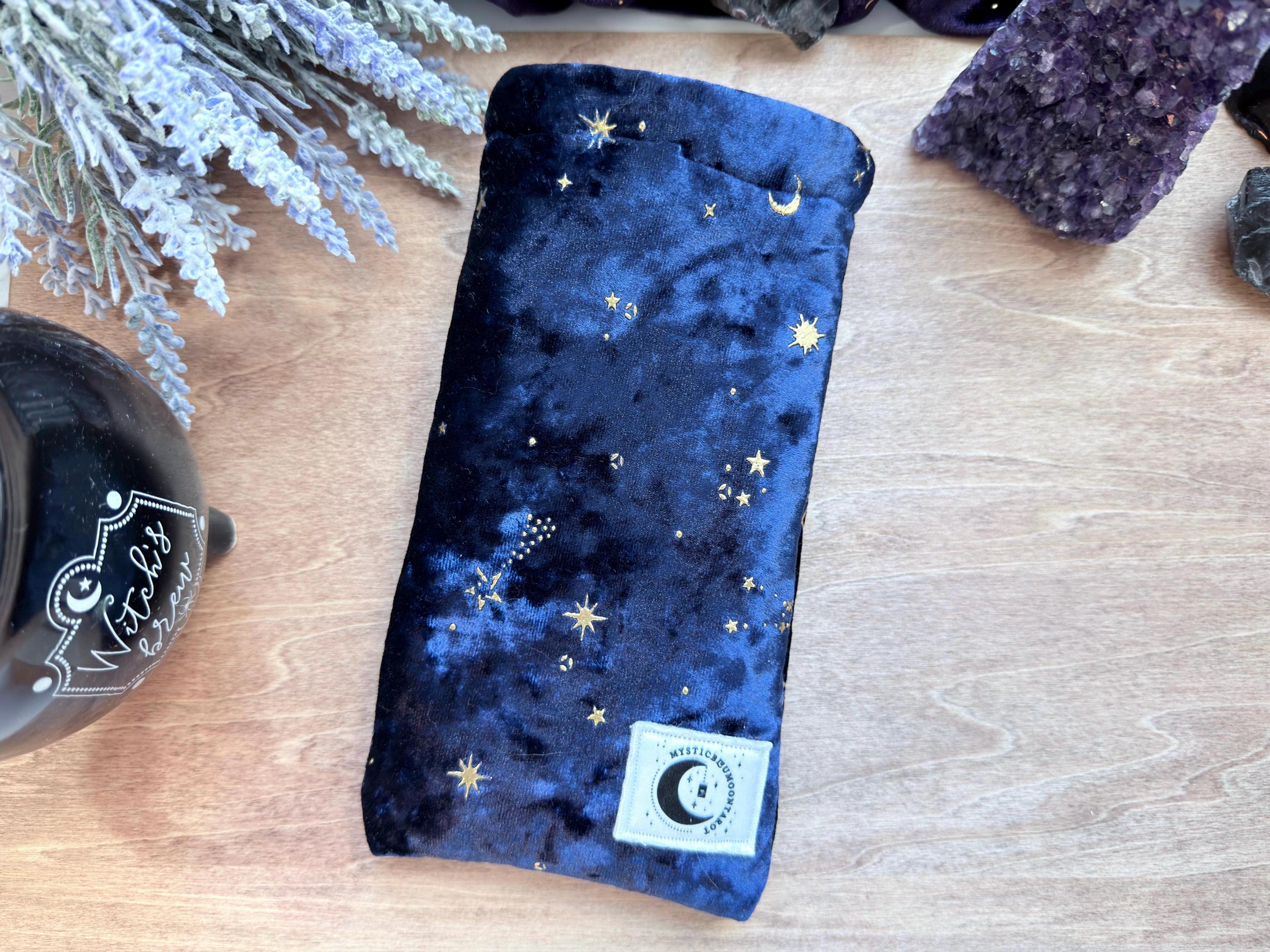 Tarot Card Stand Pouch, Handcrafted Velvet Celestial Star Moon Bag, Divination Tool Storage
