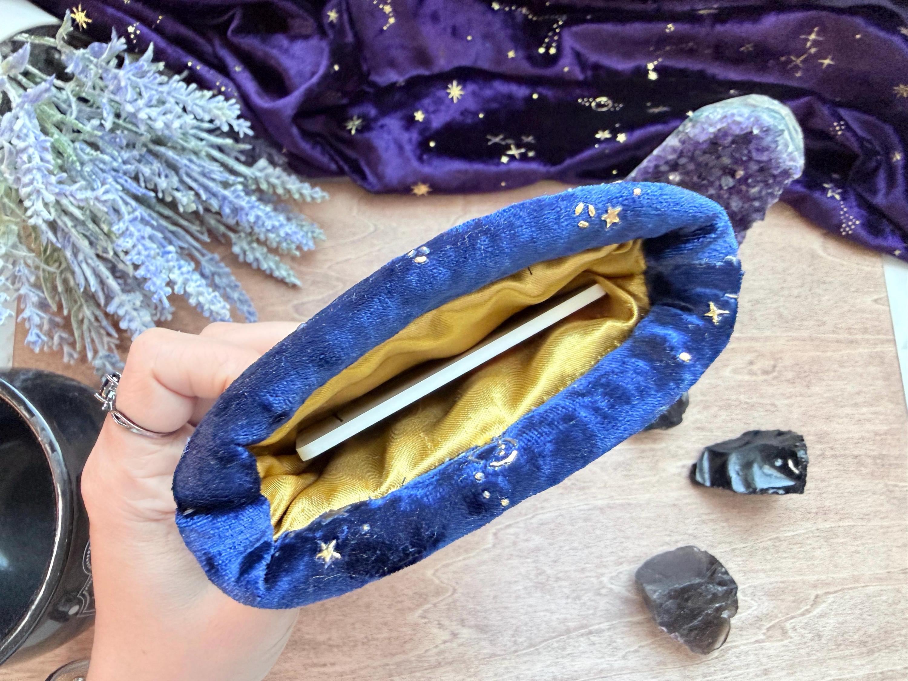 Tarot Card Stand Pouch, Handcrafted Velvet Celestial Star Moon Bag, Divination Tool Storage
