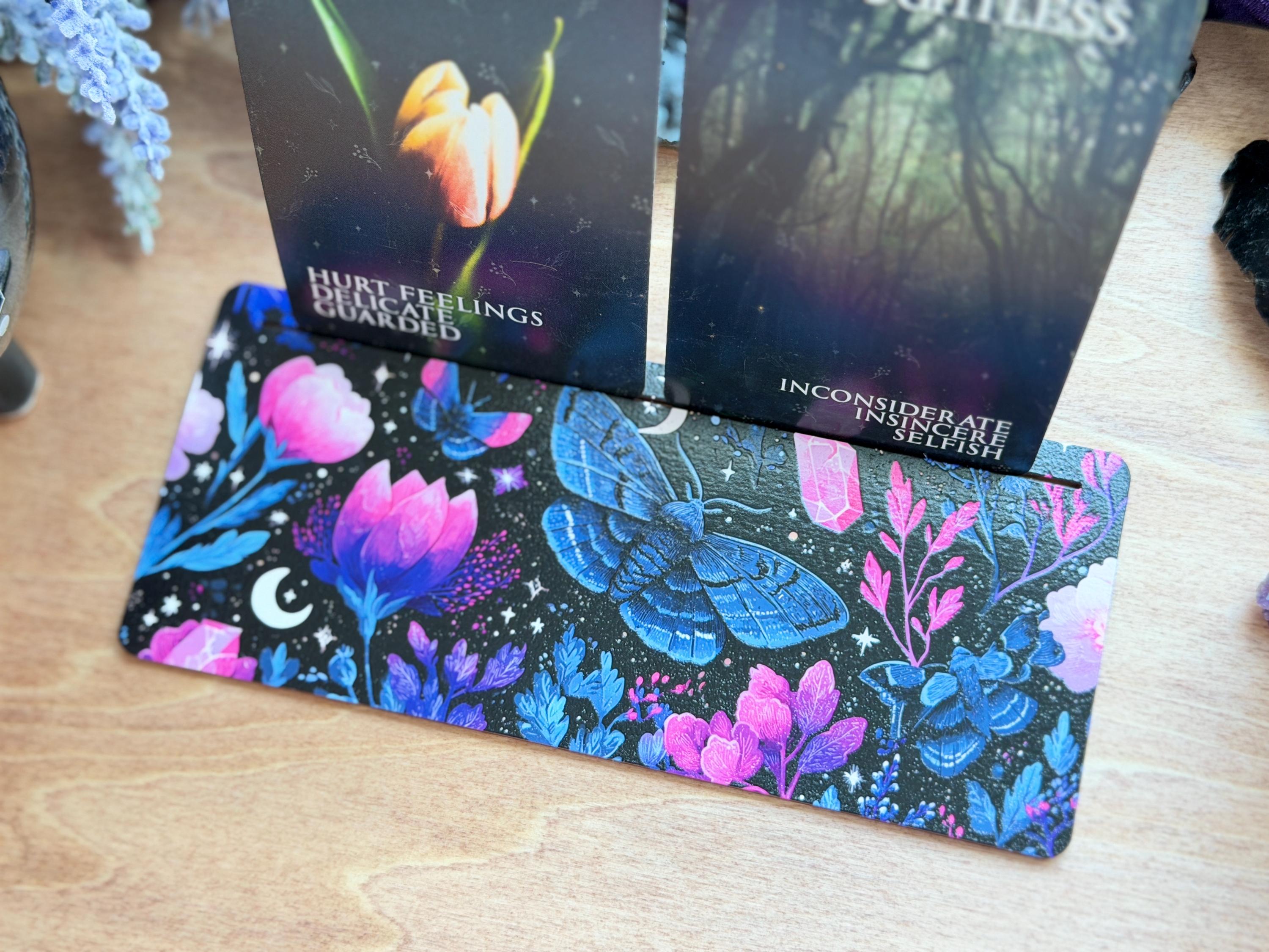 Mystic Moth Tarot Card Stand – UV Printed Altar Card Holder for Daily Pulls