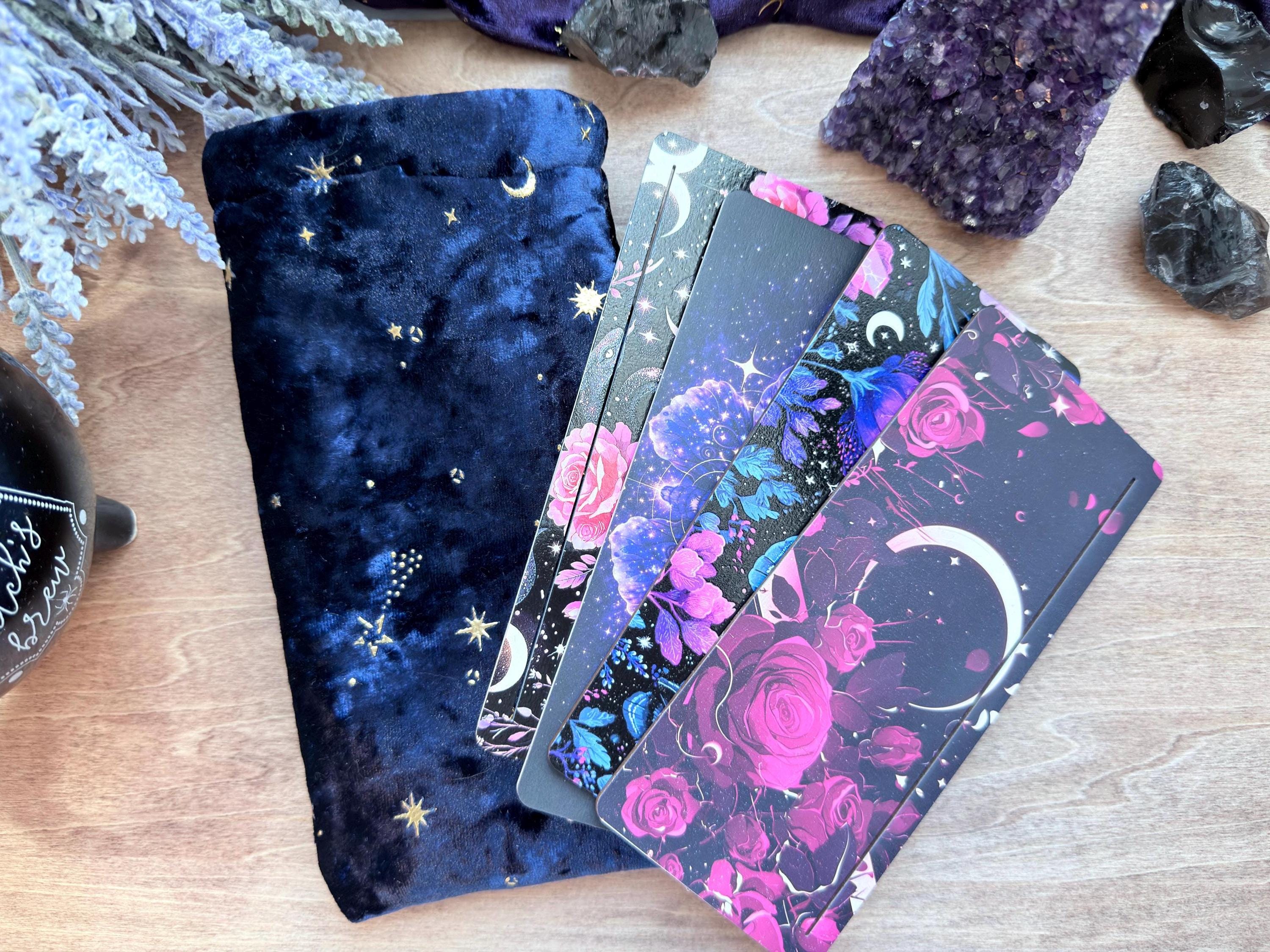 Tarot Card Stand Pouch, Handcrafted Velvet Celestial Star Moon Bag, Divination Tool Storage